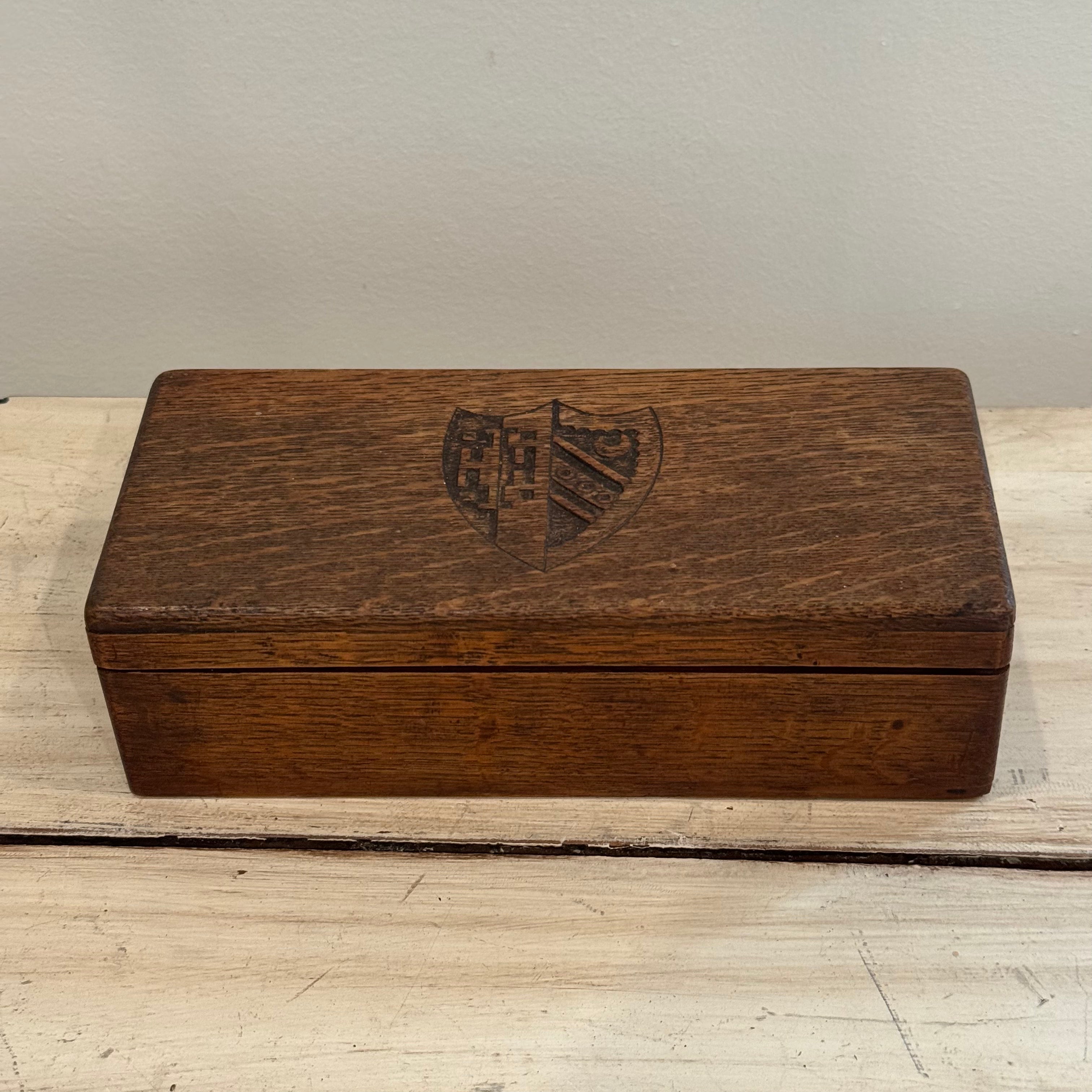 Vintage Carved Oak Heraldic Box