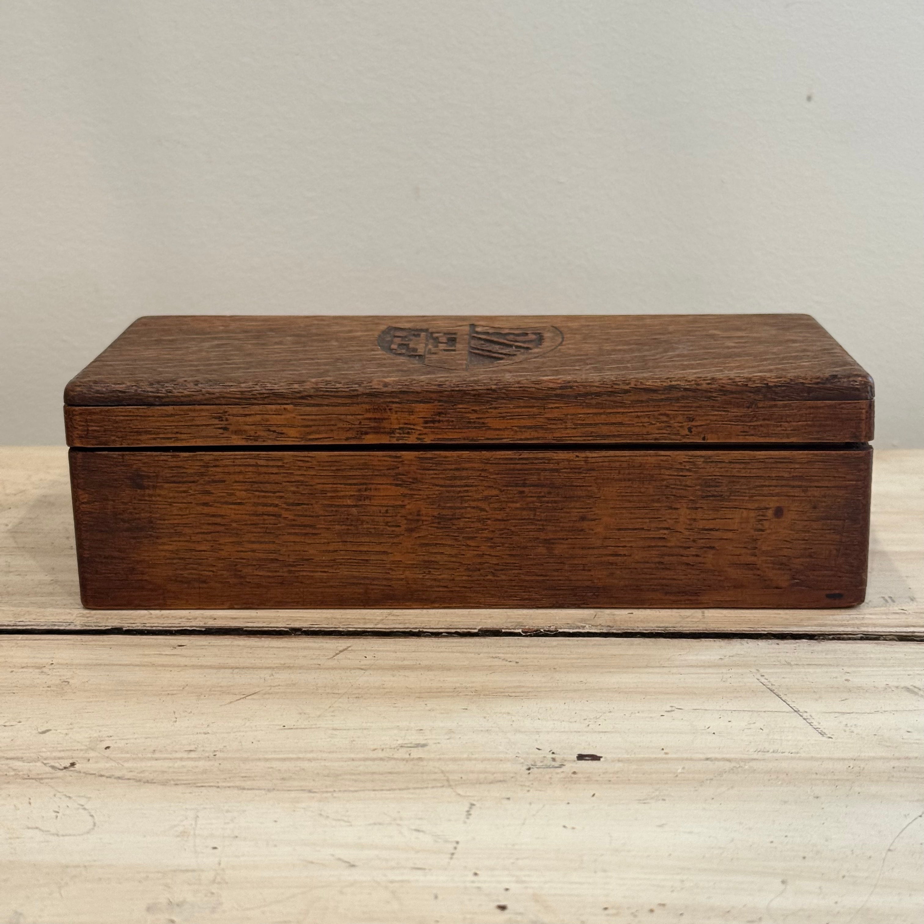 Vintage Carved Oak Heraldic Box