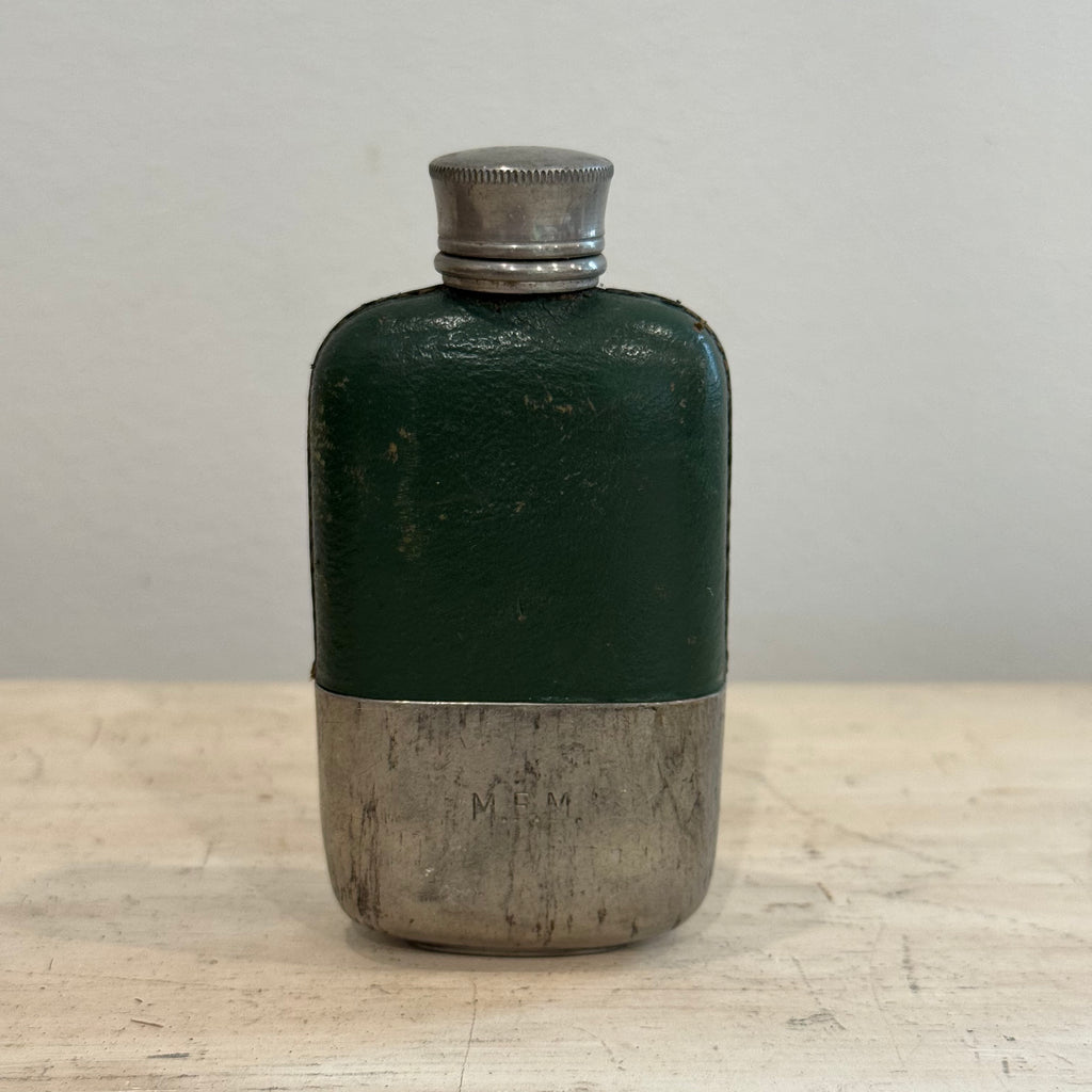 English Pewter & Leather Hip Flask