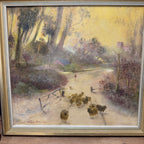 Golden Haze Sheep Pasture Oil Painting