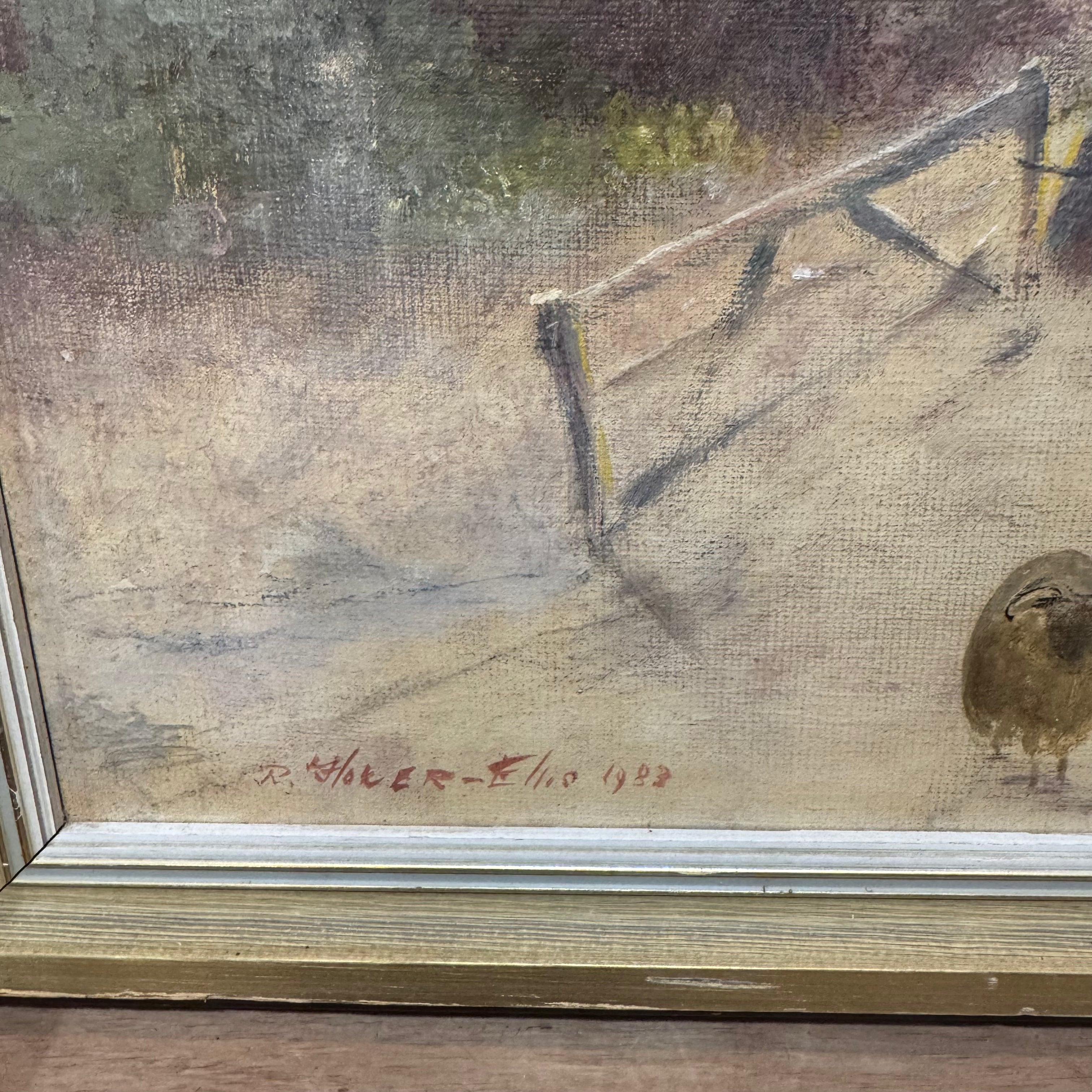 Golden Haze Sheep Pasture Oil Painting