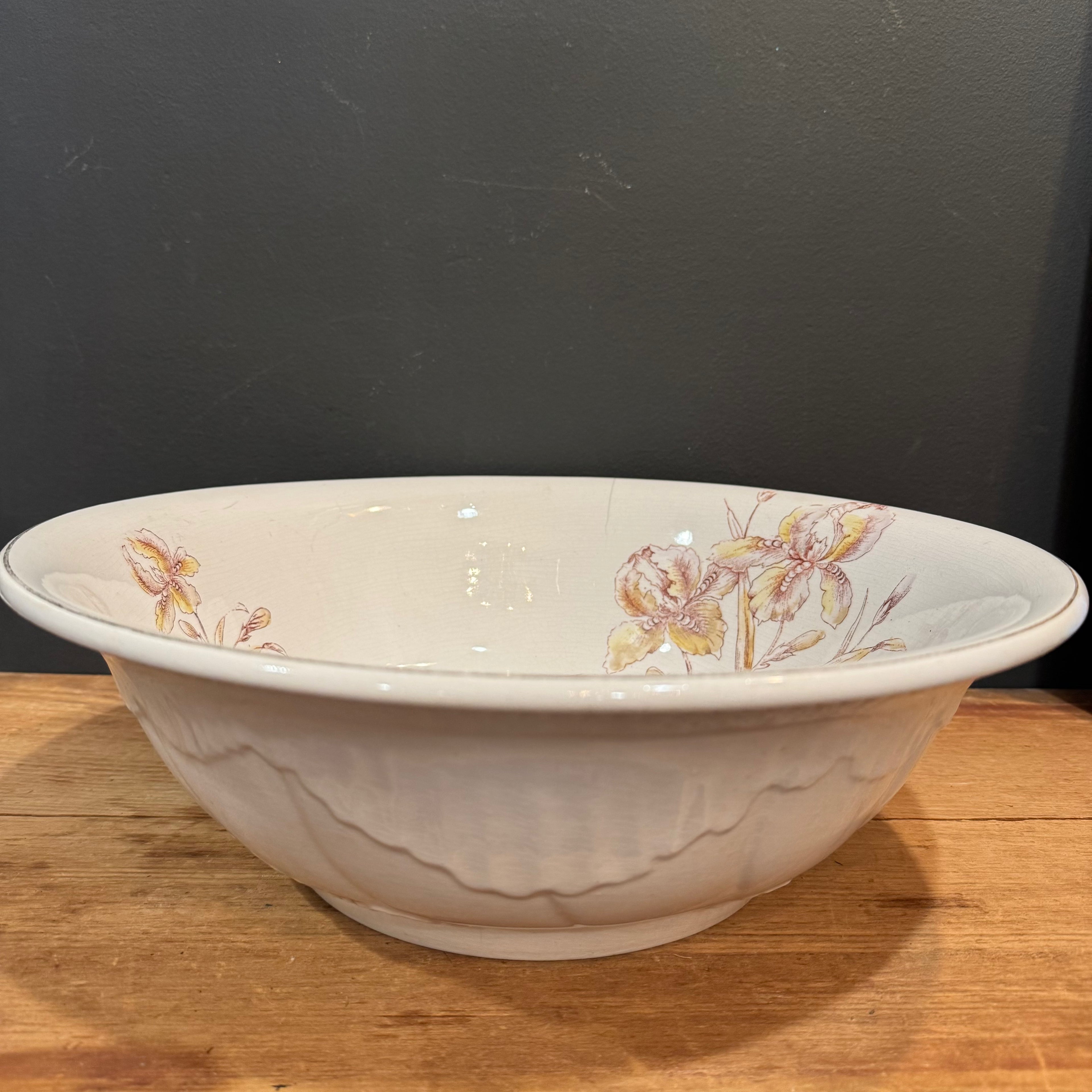 English Ironstone Wash Basin with Iris Motif