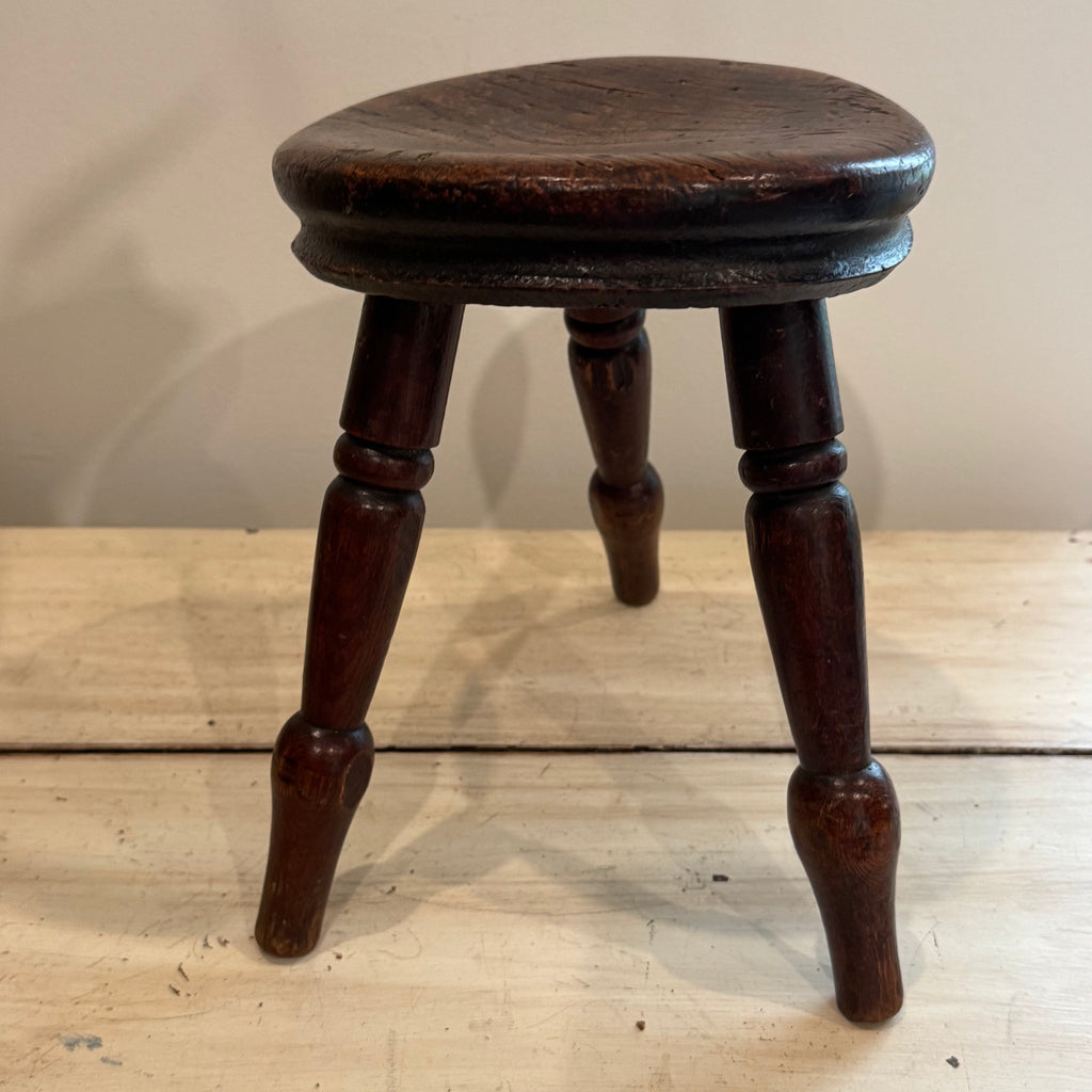 Antique English Elm Three-Legged Stool