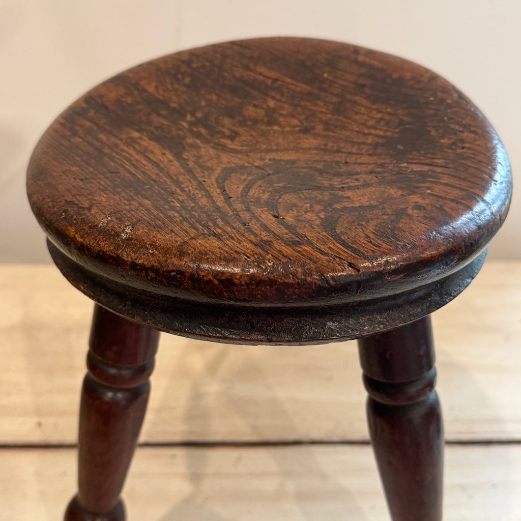Antique English Elm Three-Legged Stool