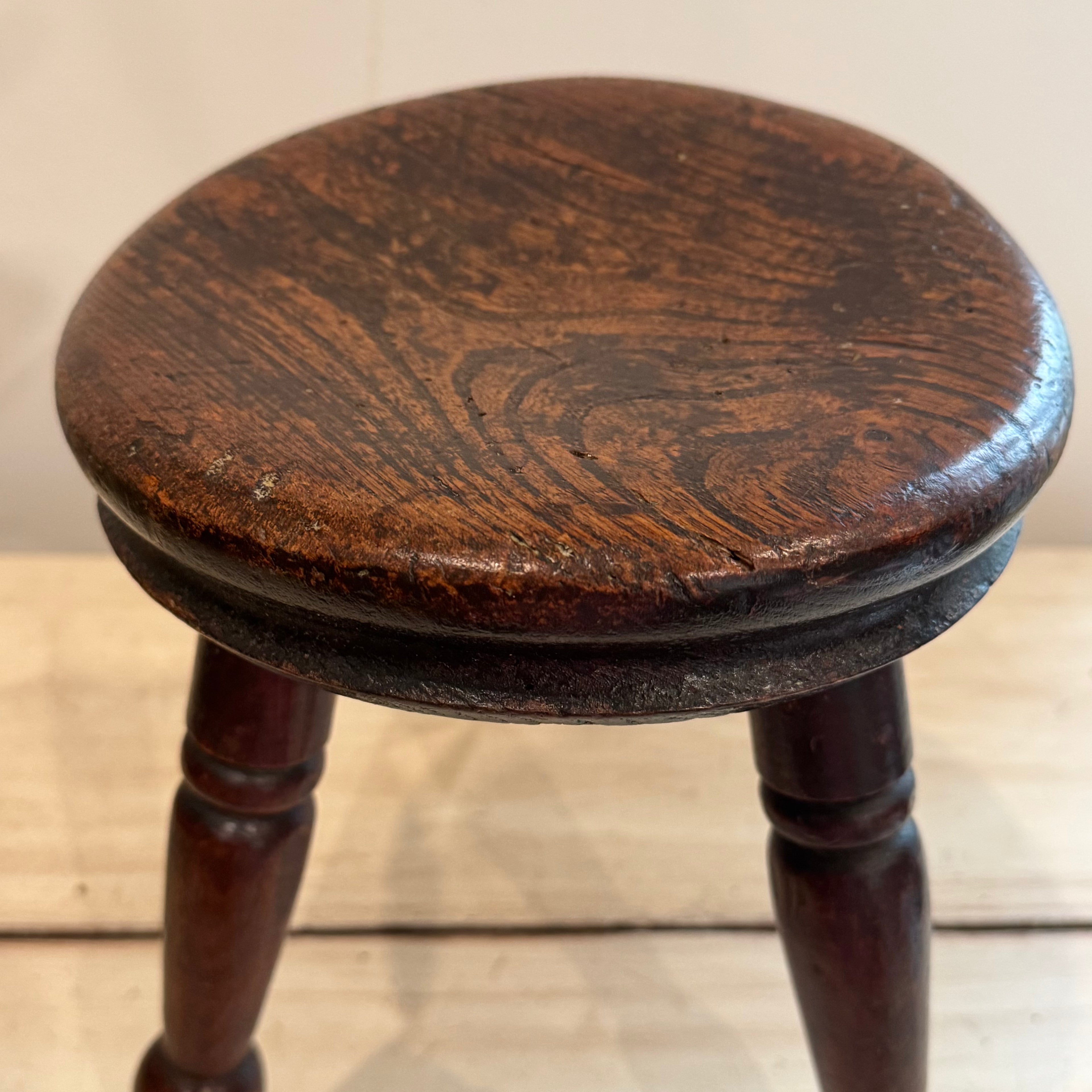 Antique English Elm Three-Legged Stool