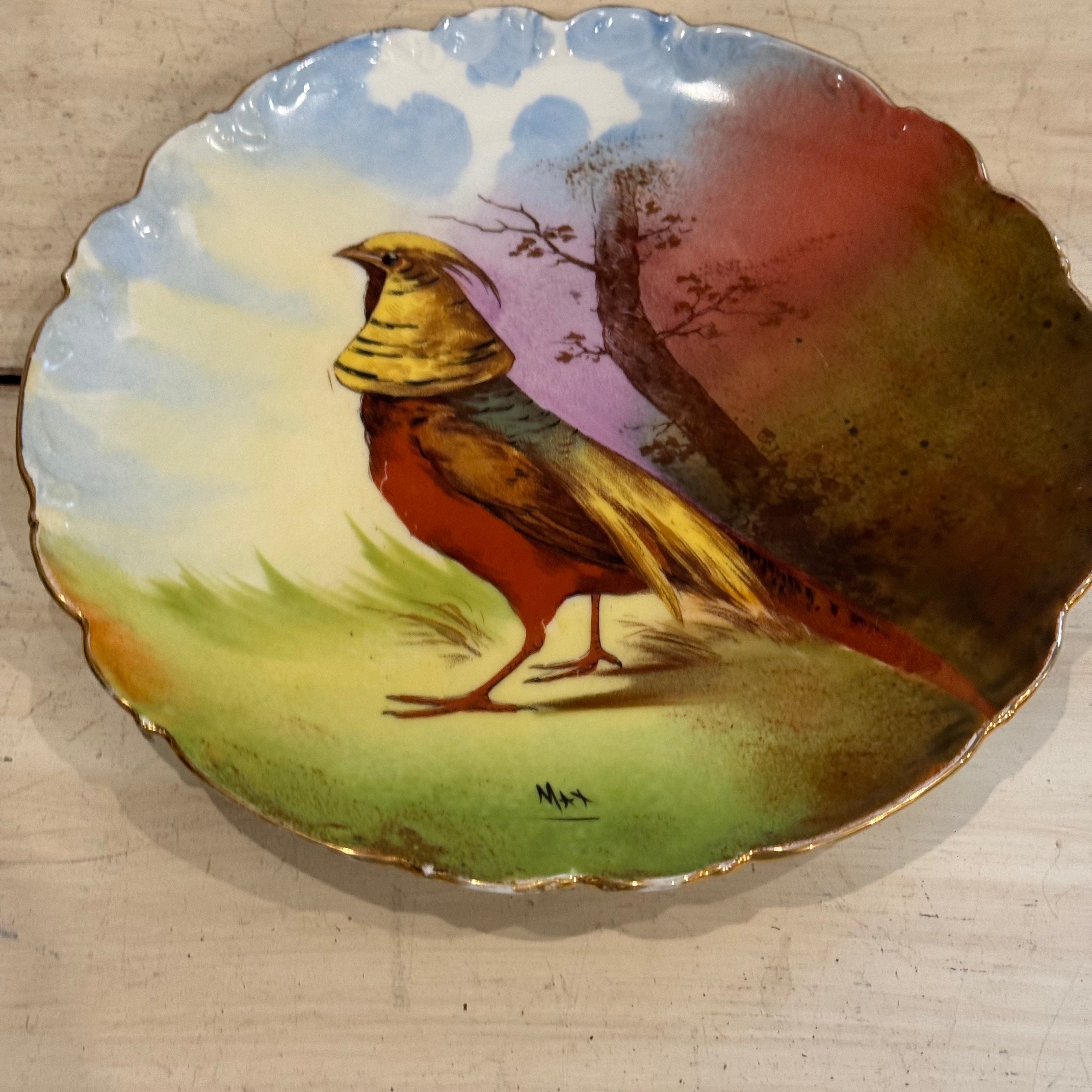 Artist-Signed Hand-Painted Limoges Bird Cabinet Plate