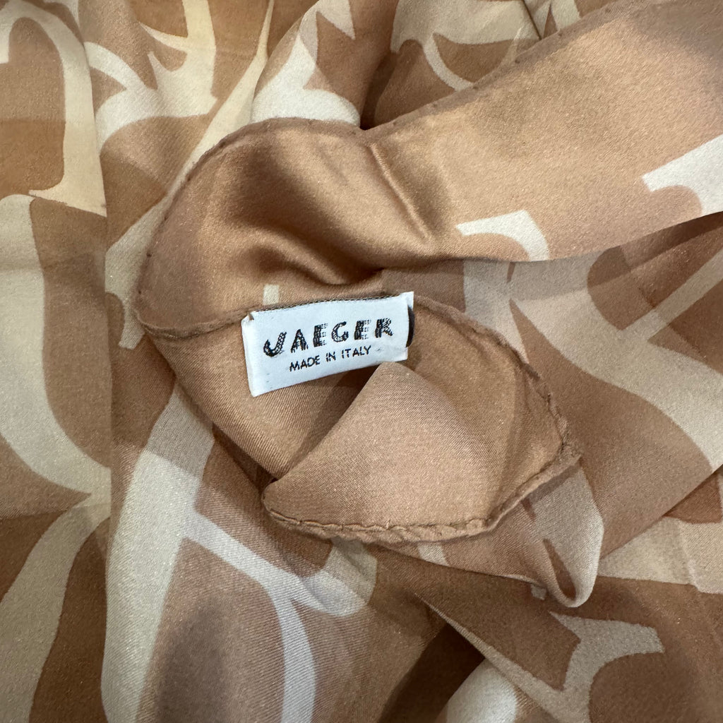 Jaeger Silk Scarf in Taupe and Cream Letter Motif