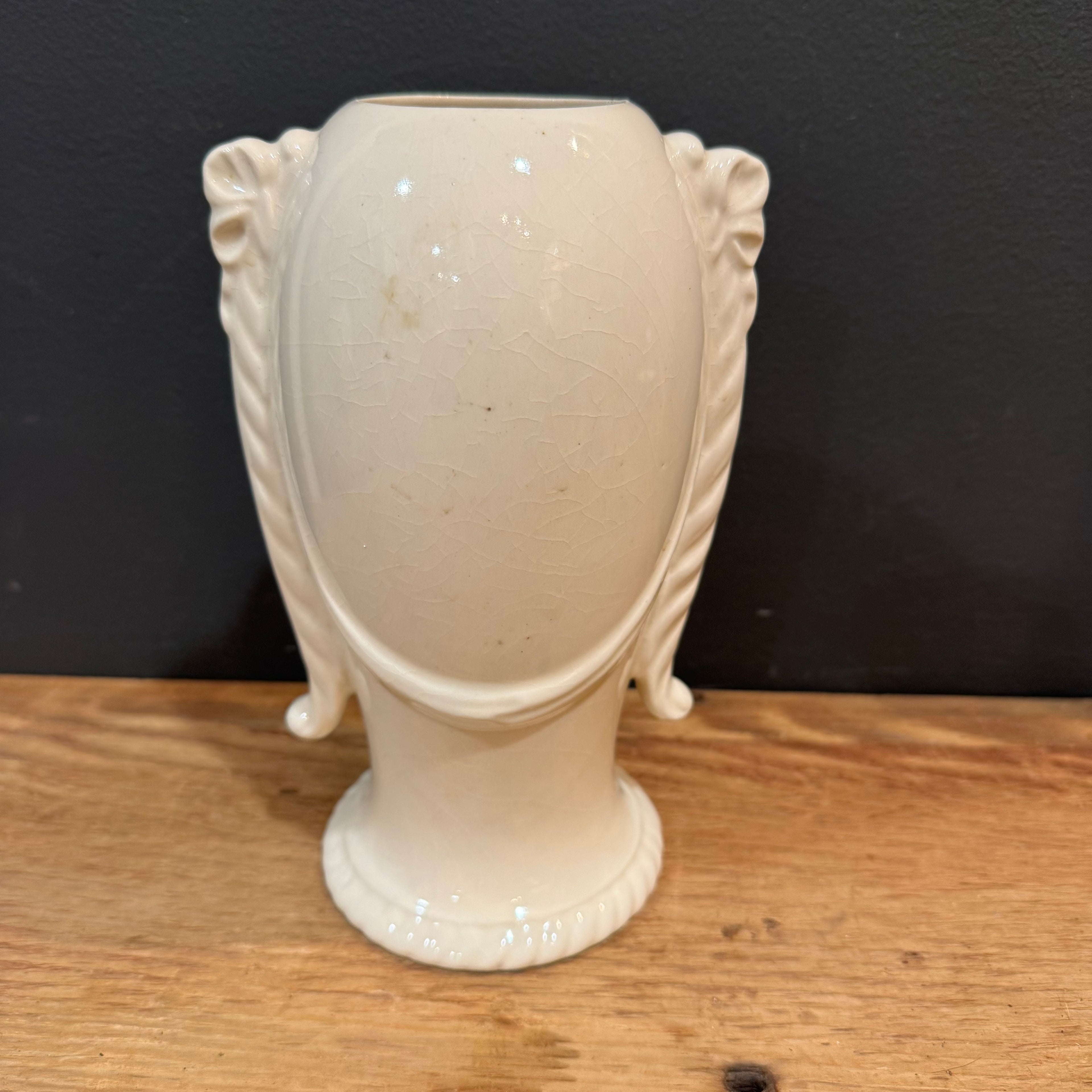 Vintage Ivory Floral Vase with Ribbon Detail Pair
