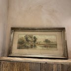 English Pastoral Landscape Print In Silvered Frame