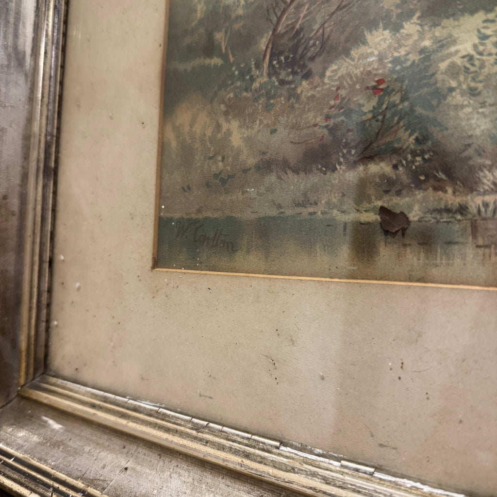 English Pastoral Landscape Print In Silvered Frame