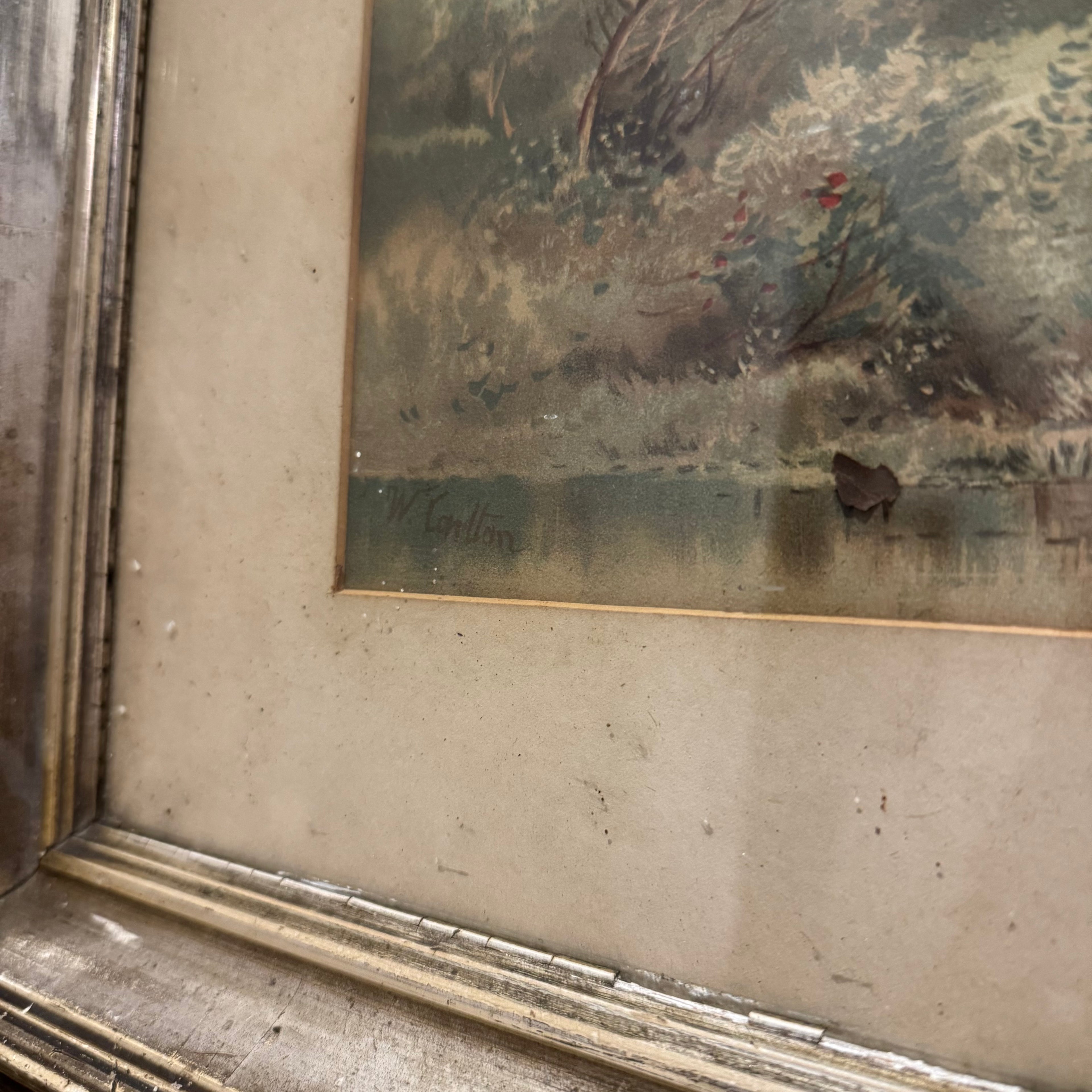 English Pastoral Landscape Print In Silvered Frame
