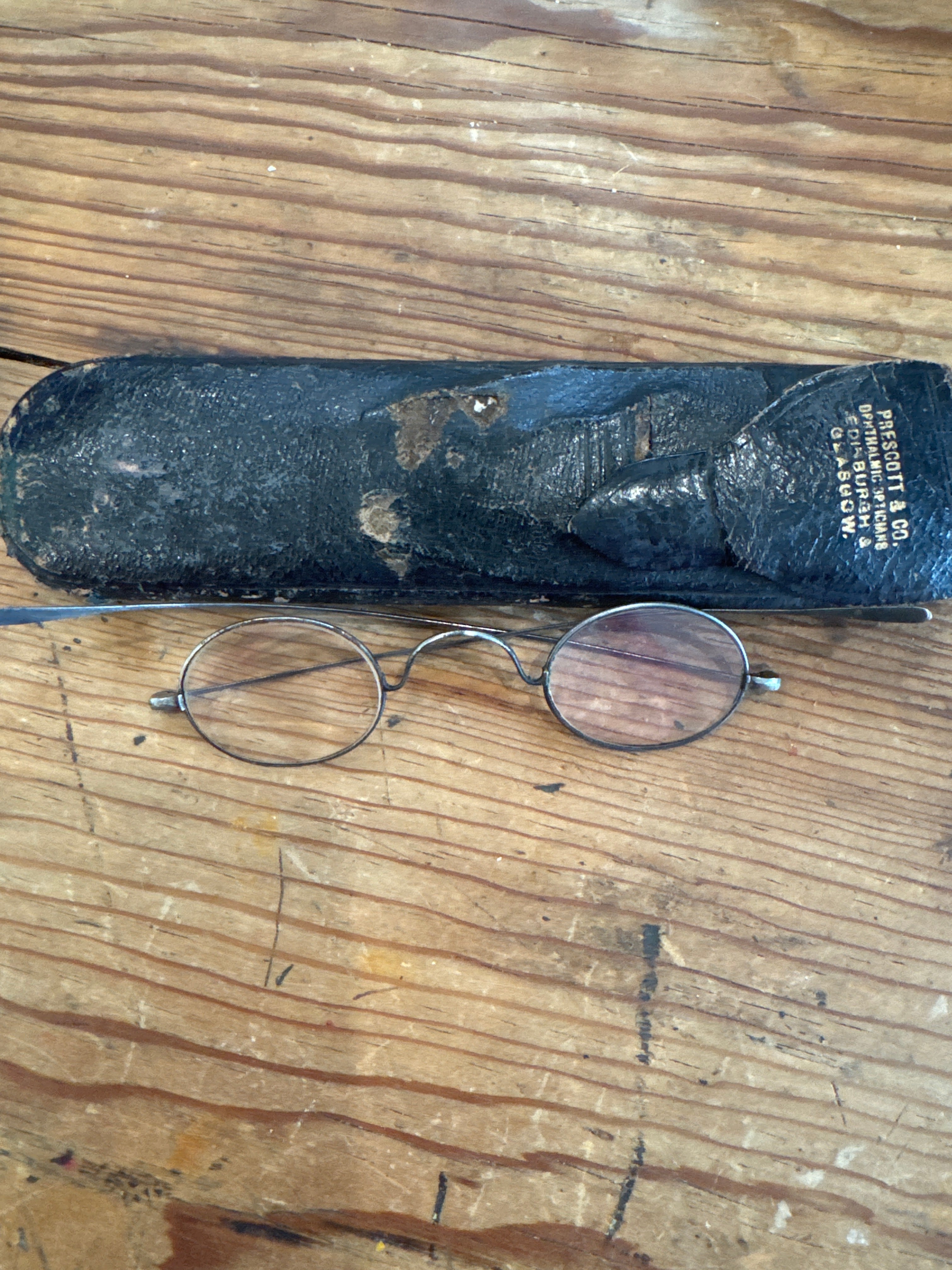Antique Scottish Wire Spectacles with Original Leather Case