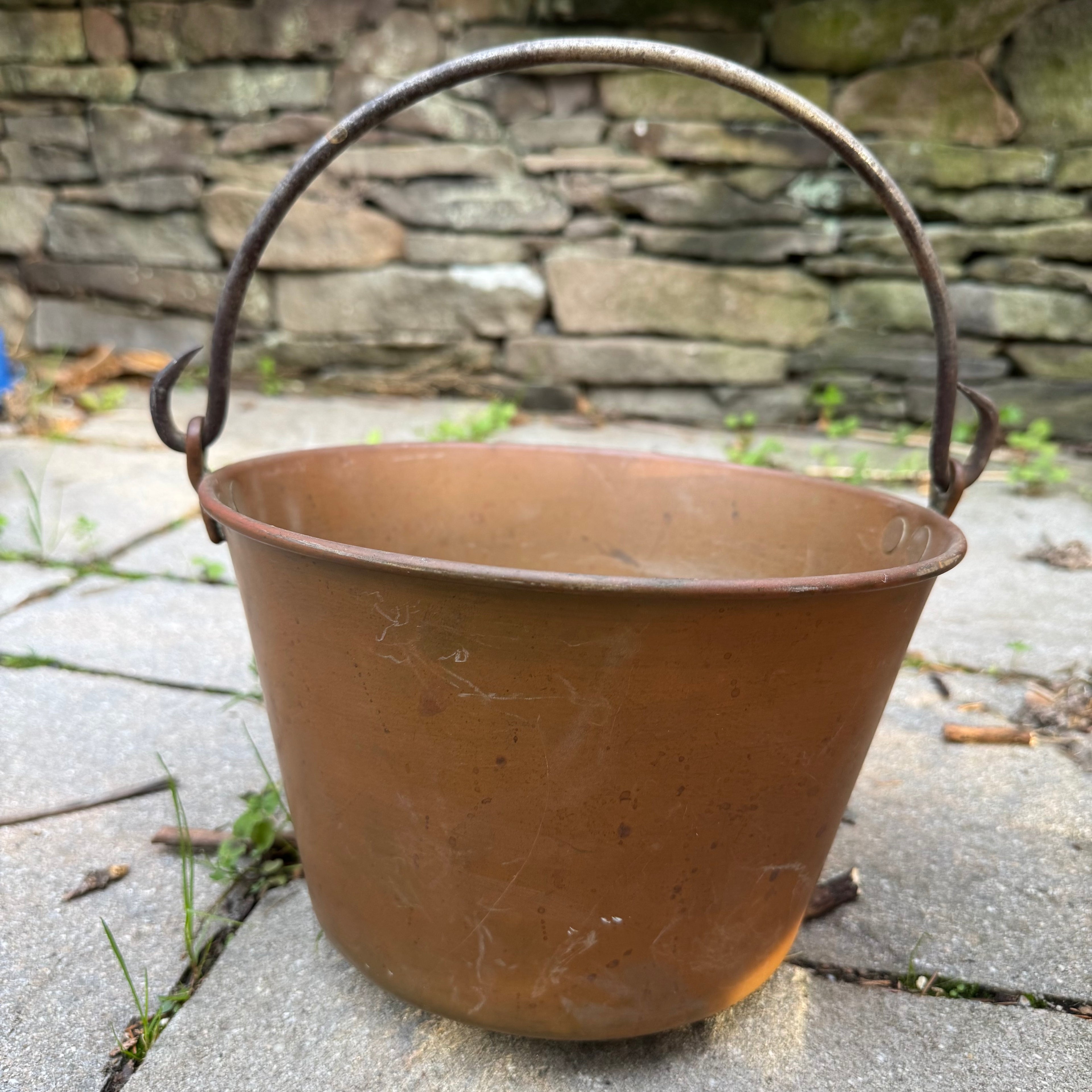 Antique Copper Bucket With Iron Handle