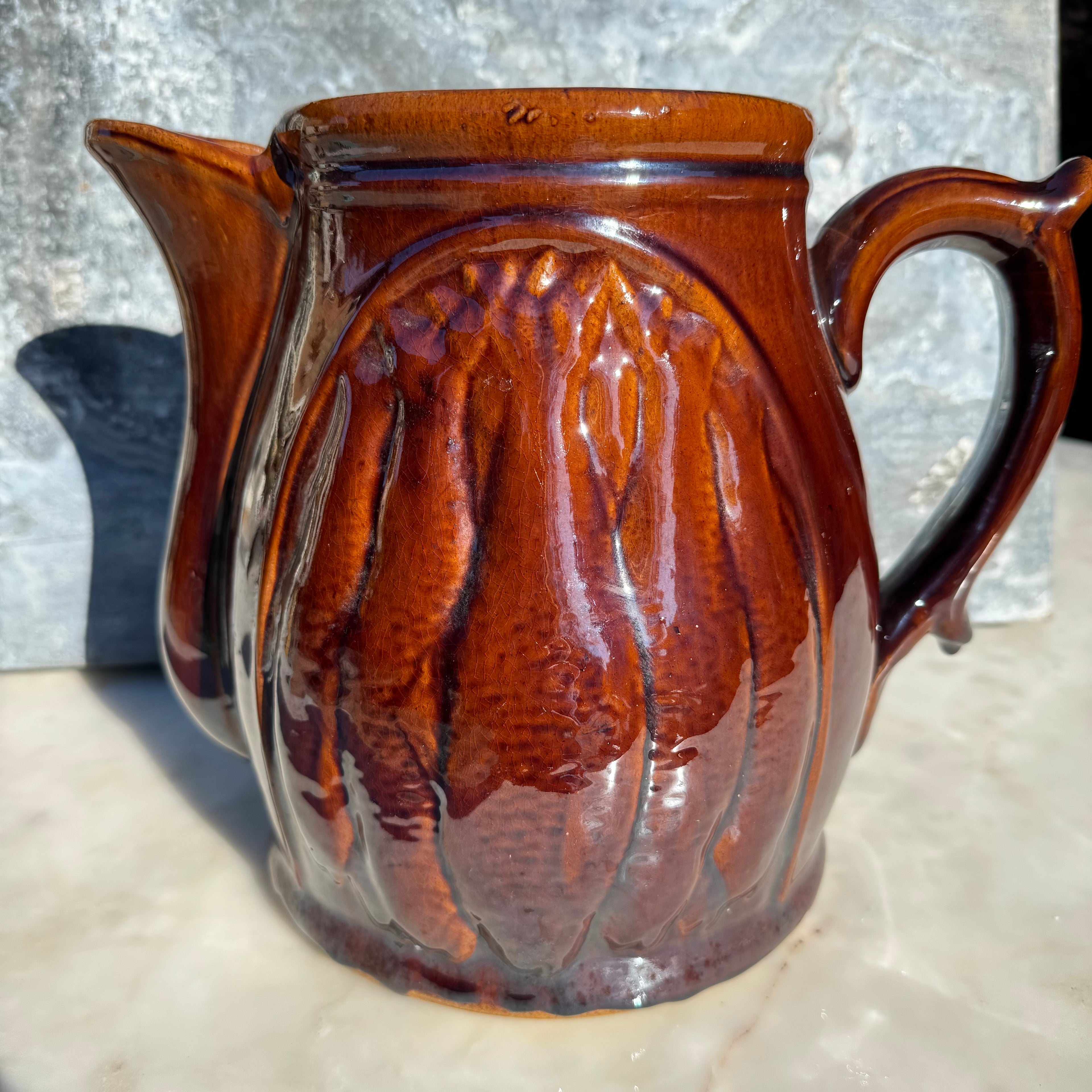 Large Vintage Fish Relief Art Pottery Pitcher