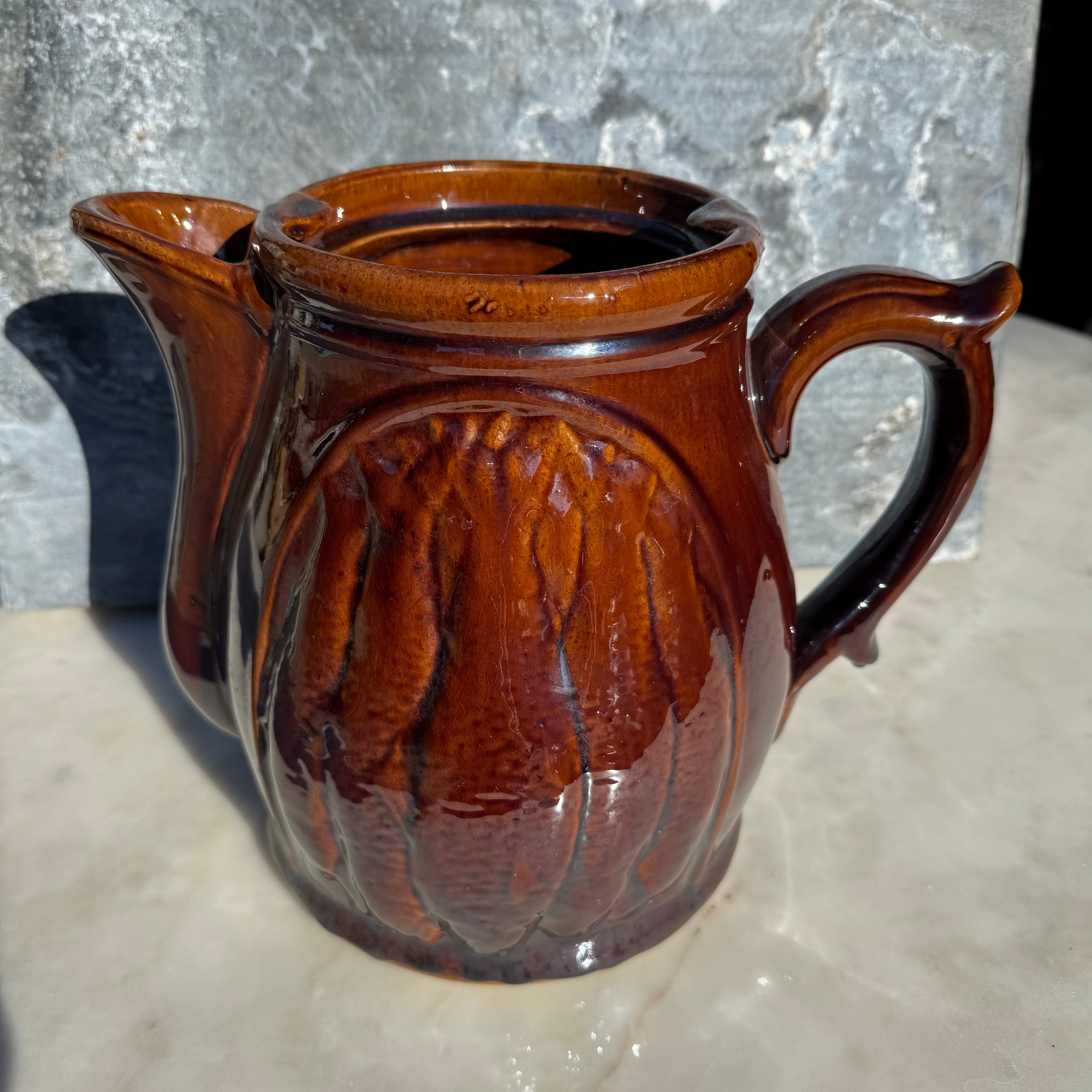 Large Vintage Fish Relief Art Pottery Pitcher