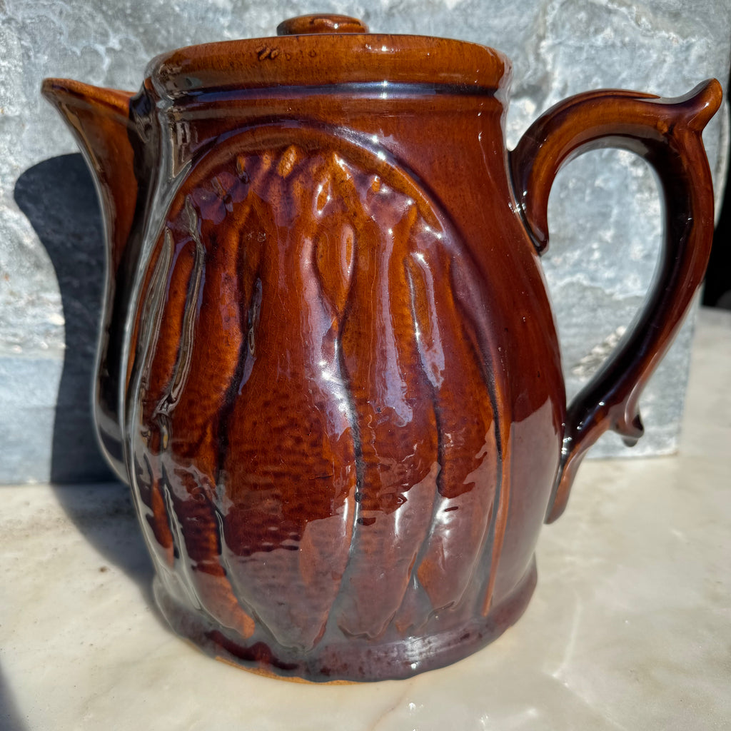 Large Vintage Fish Relief Art Pottery Pitcher