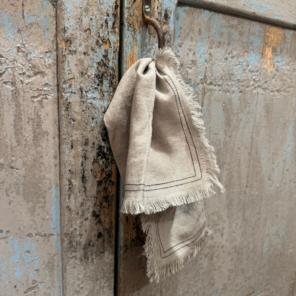 Linen Blend Napkins w/ Fringe,  Grey Blue