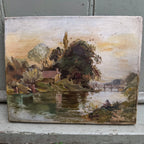Antique Oil Paint on Canvas "Fishing"