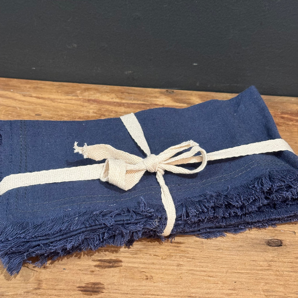 Linen Blend Napkins w/ Fringe, Navy