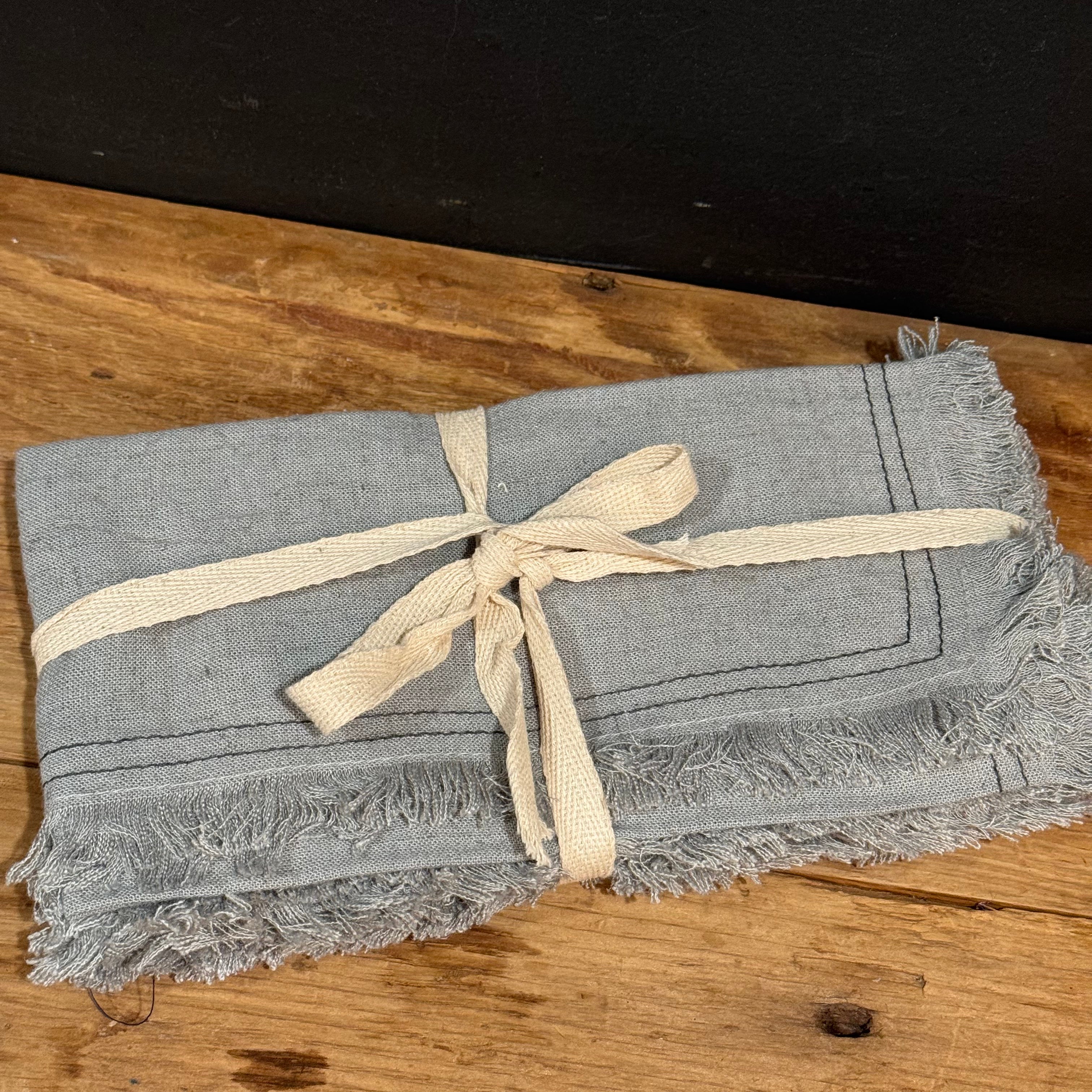 Linen Blend Napkins w/ Fringe,  Grey Blue