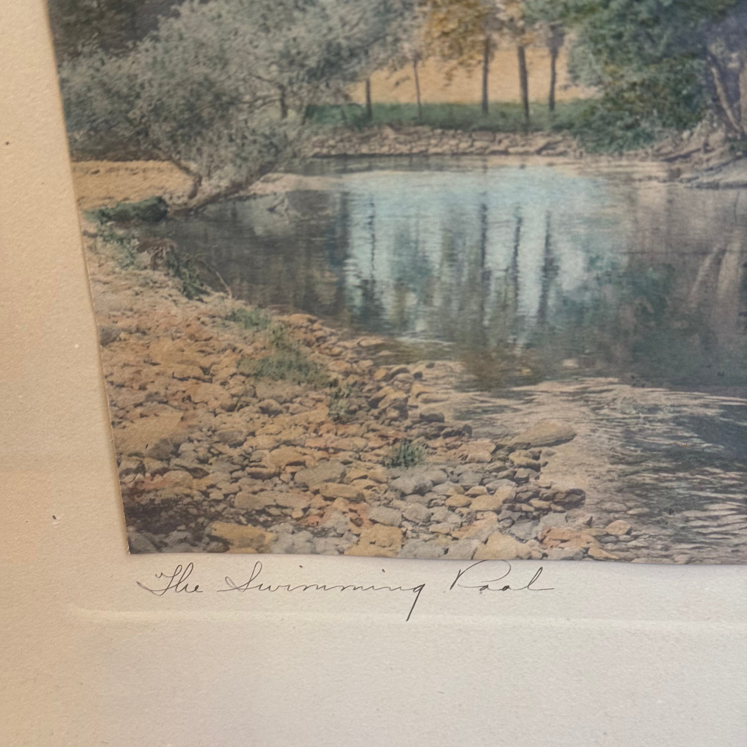 Wallace Nutting “The Swimming Pool” Hand-Colored Print