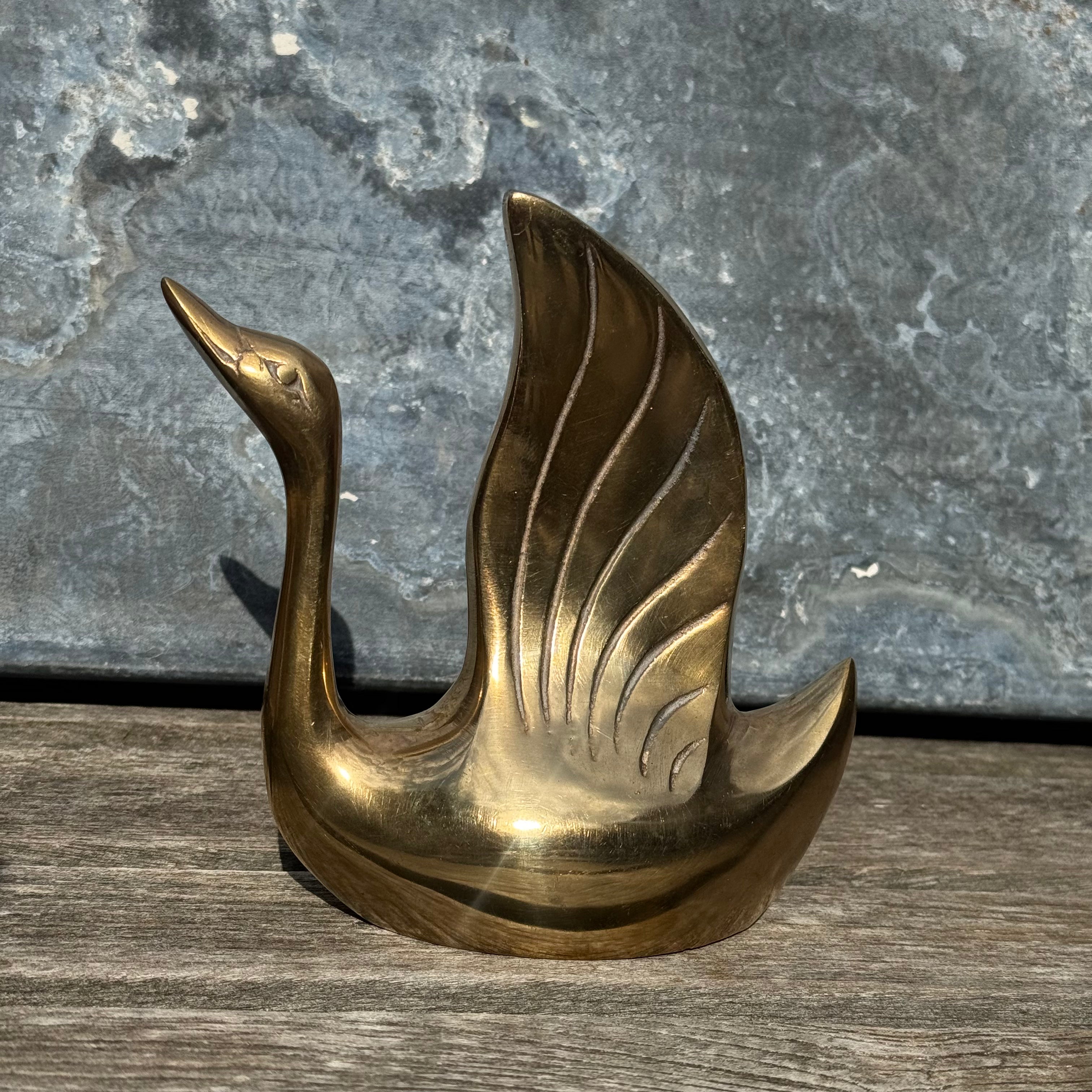 Vintage Solid Brass Swan