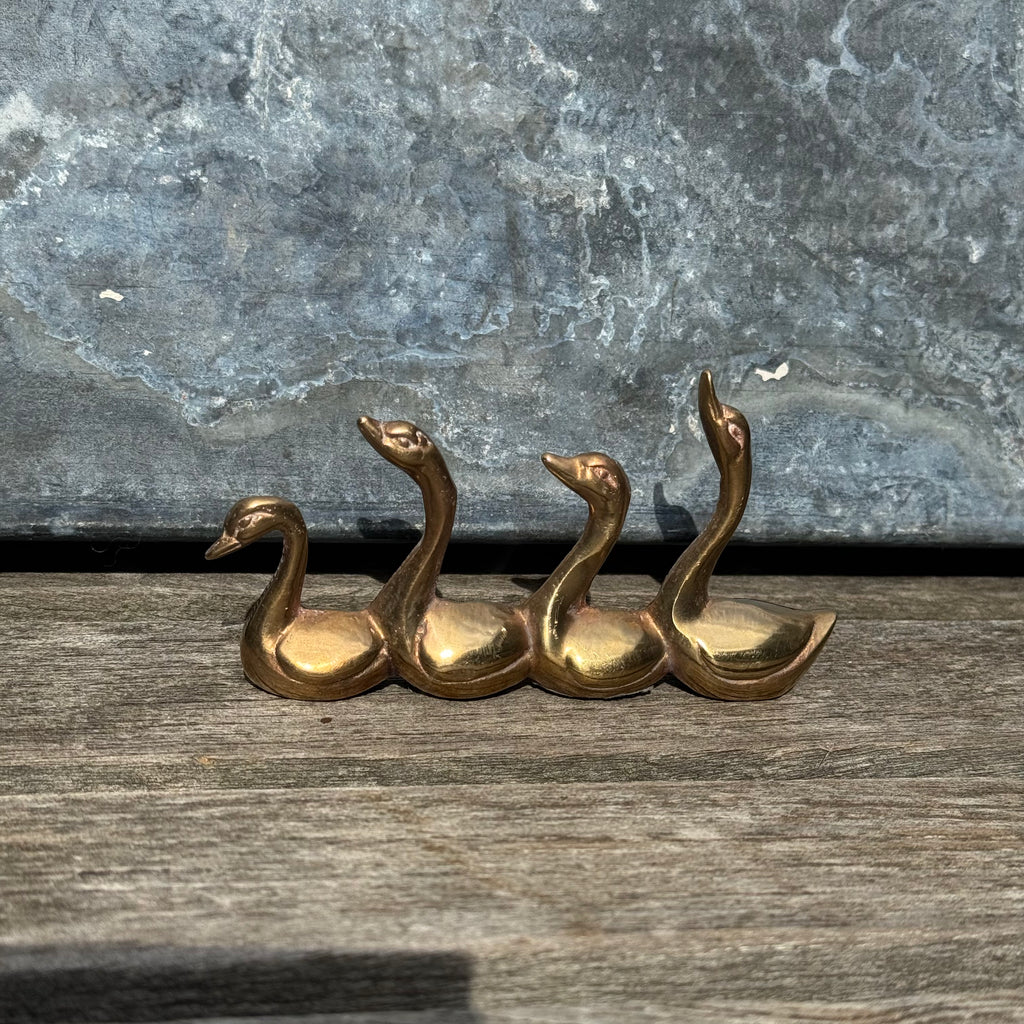 Vintage Brass Swan Family