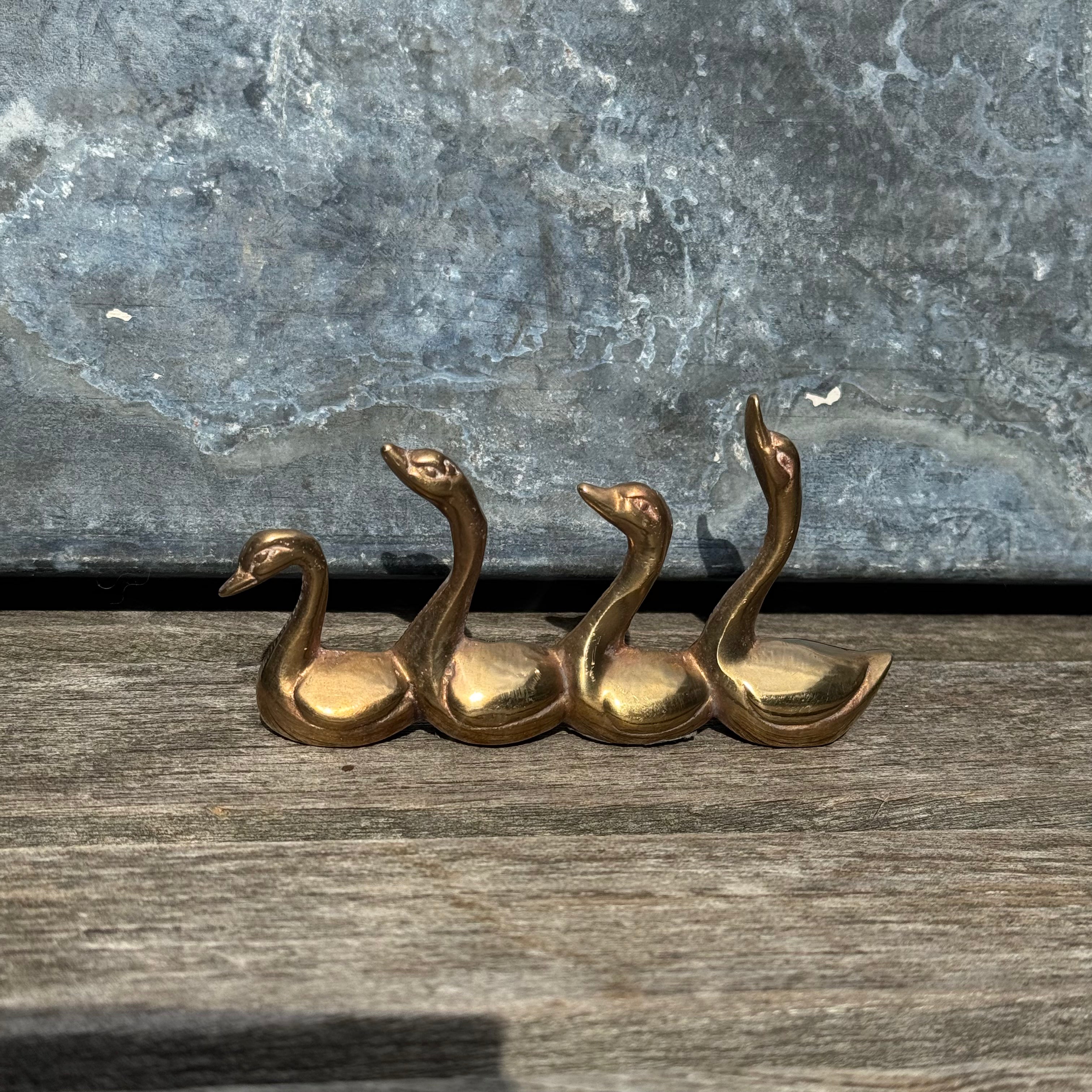 Vintage Brass Swan Family