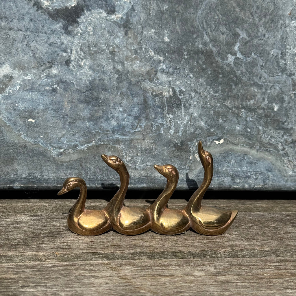 Vintage Brass Swan Family