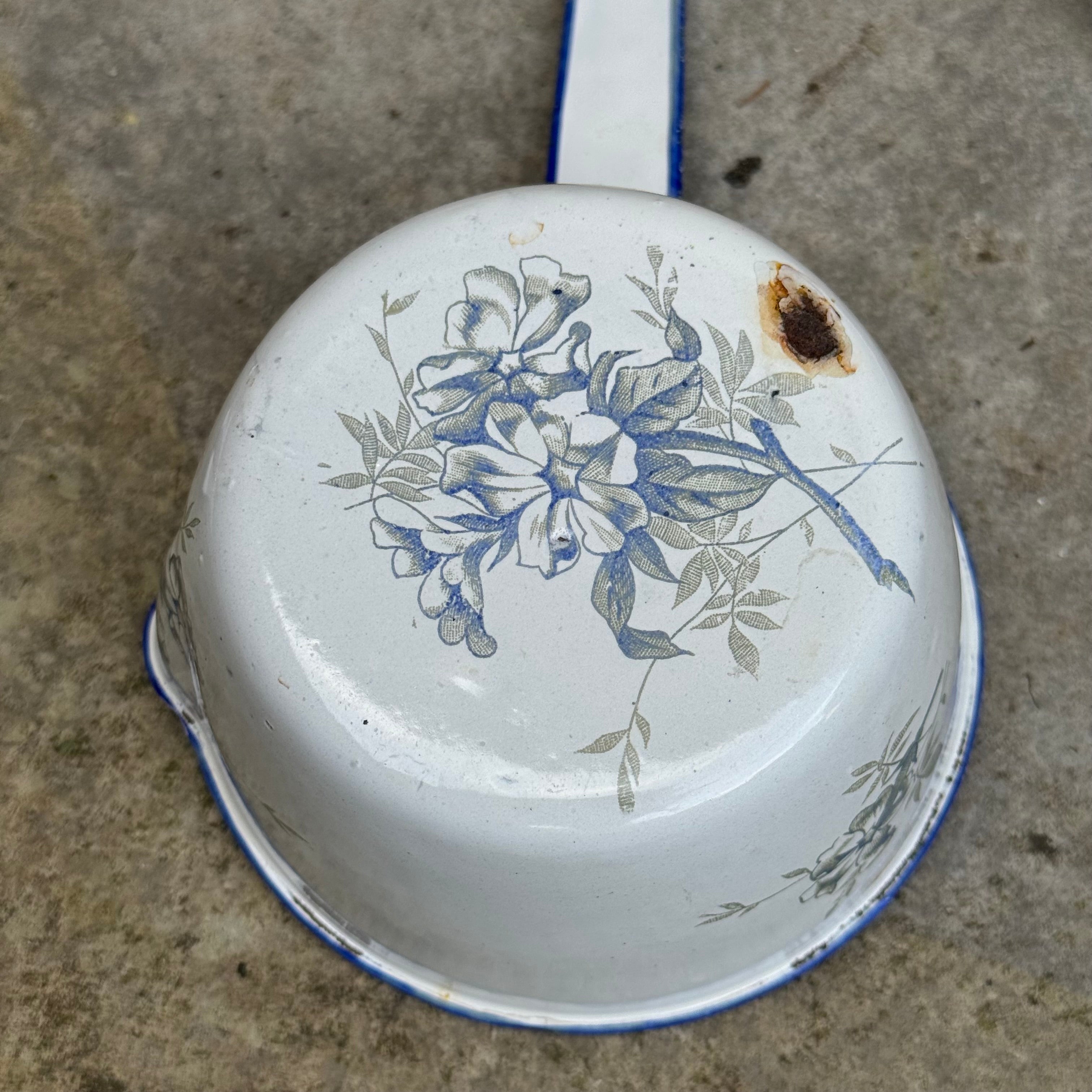French Blue and White Enamelware Saucepan Set with Lids, Set of Five
