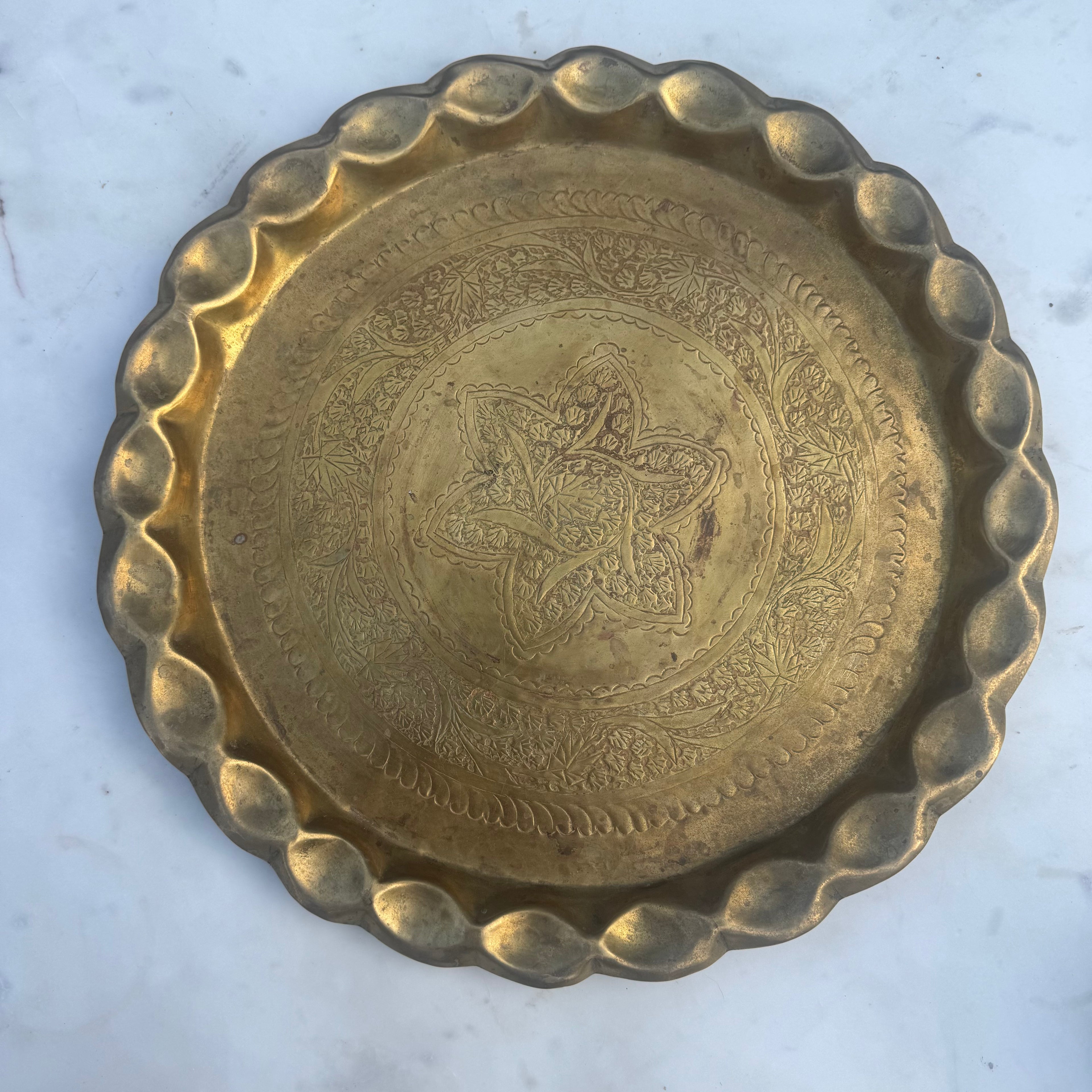Vintage Hand-Etched Brass Platter