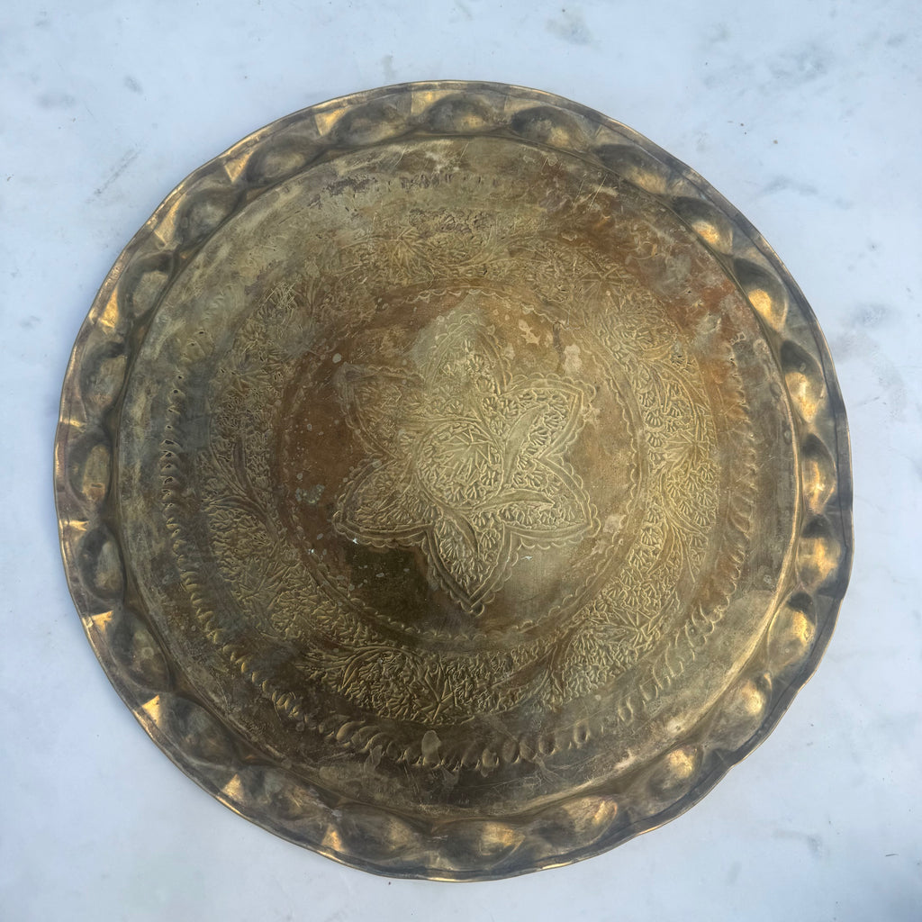 Vintage Hand-Etched Brass Platter
