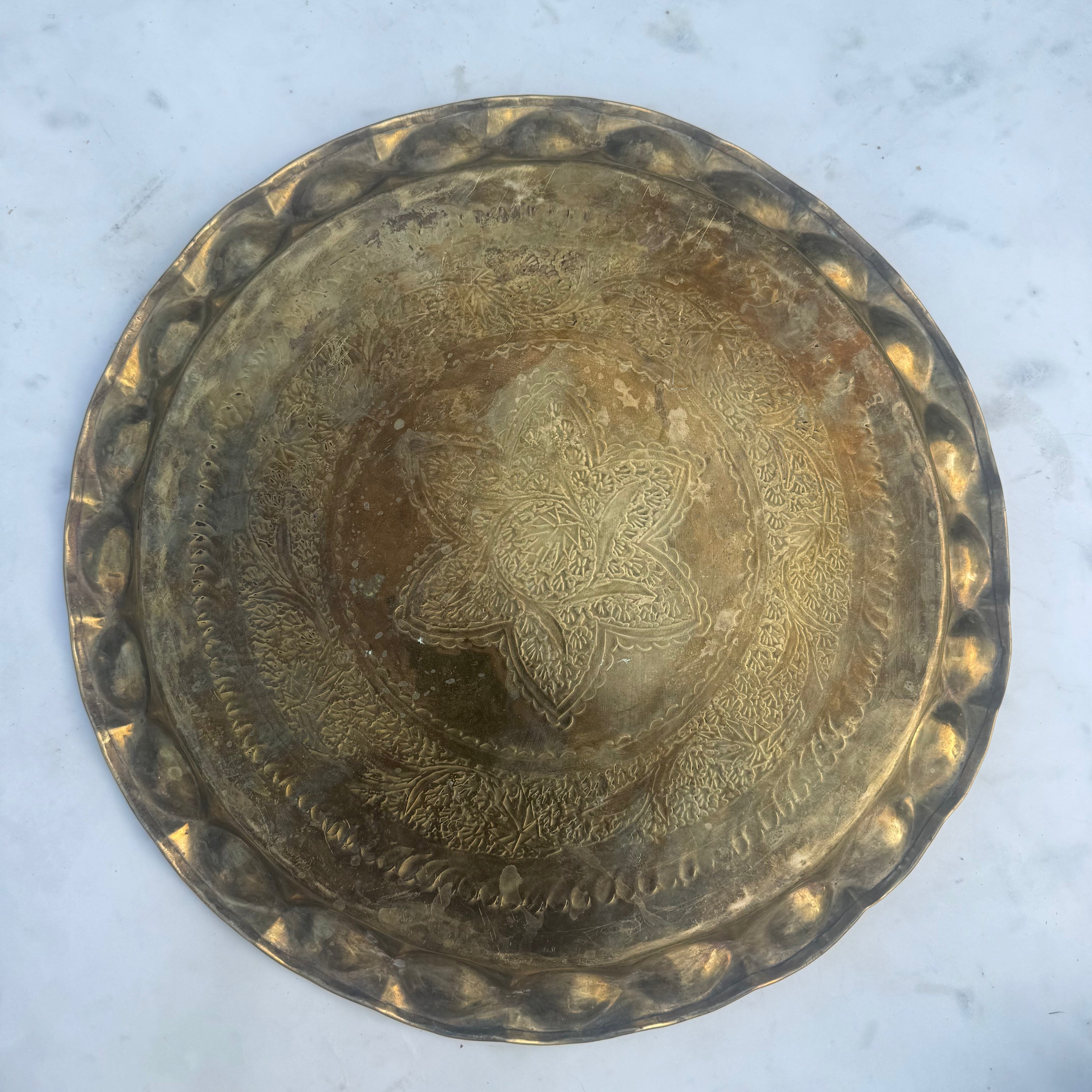Vintage Hand-Etched Brass Platter