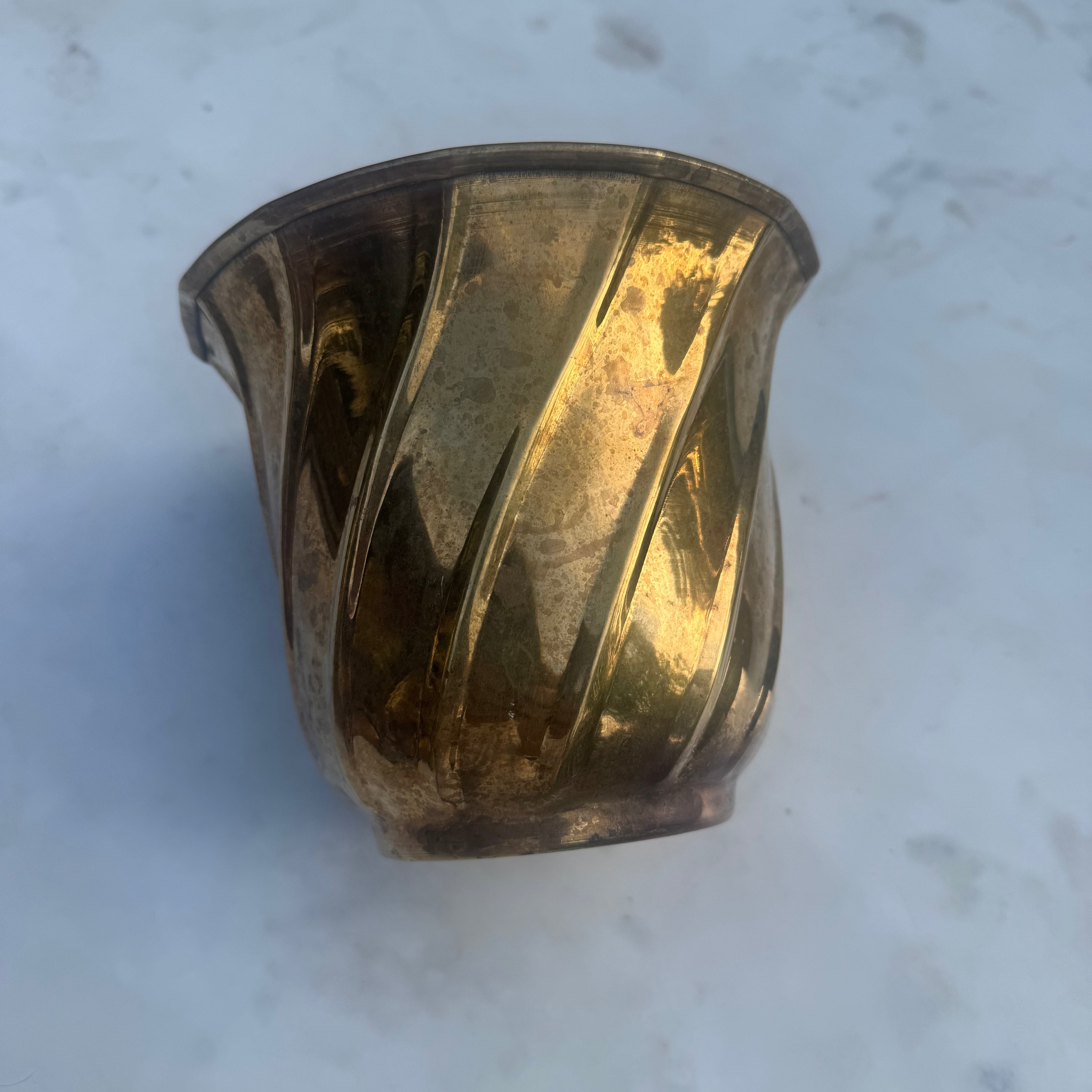 Vintage Solid Brass Twist Cachepot
