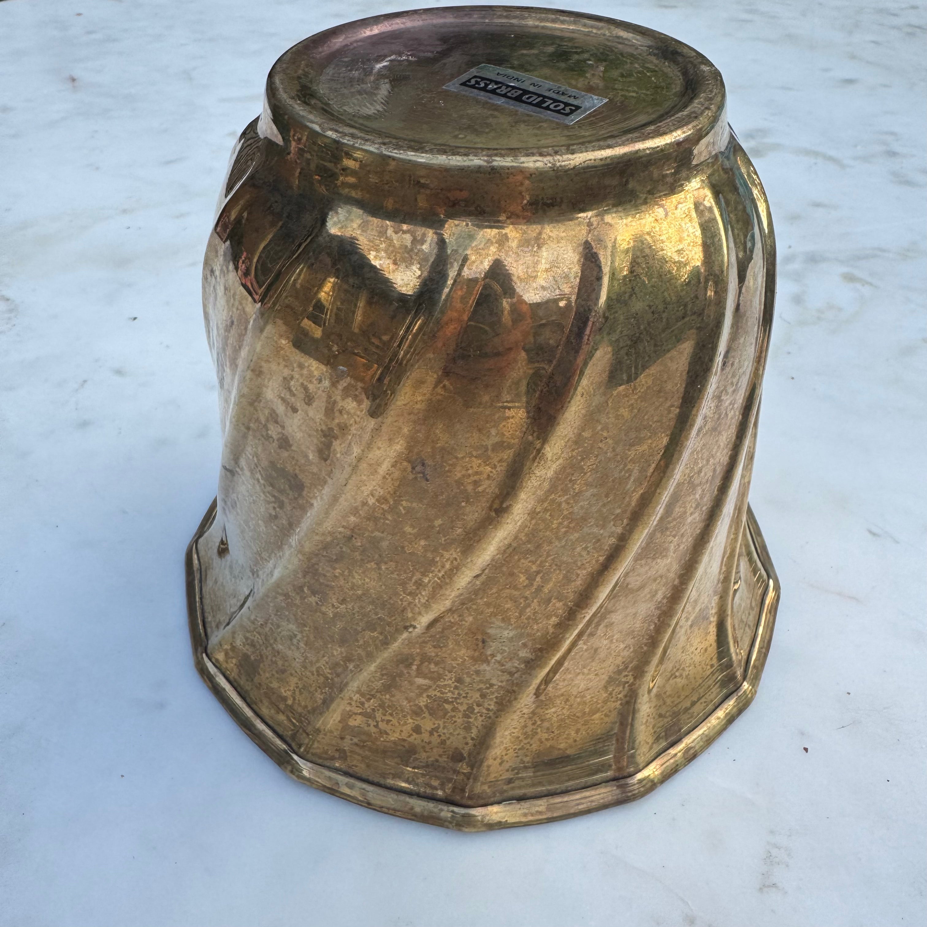 Vintage Solid Brass Twist Cachepot