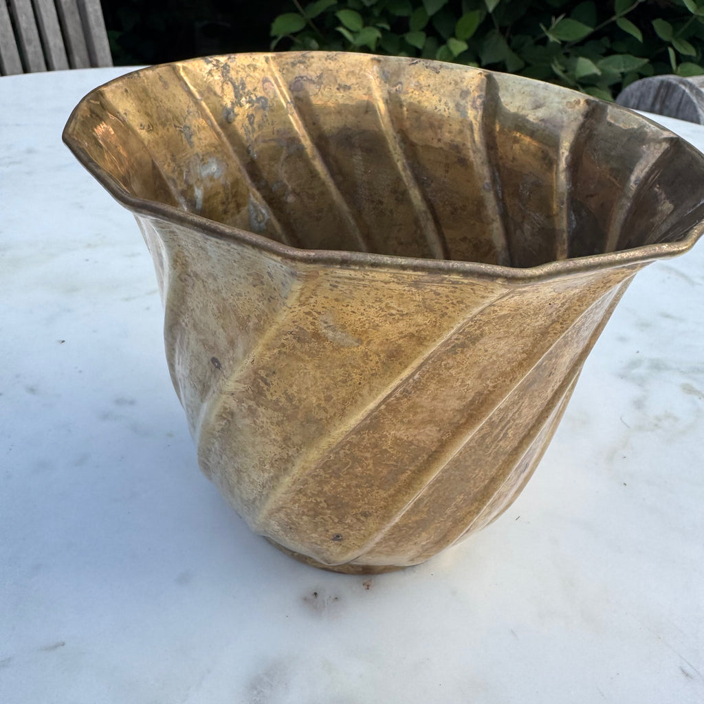 Vintage Solid Brass Twist Cachepot