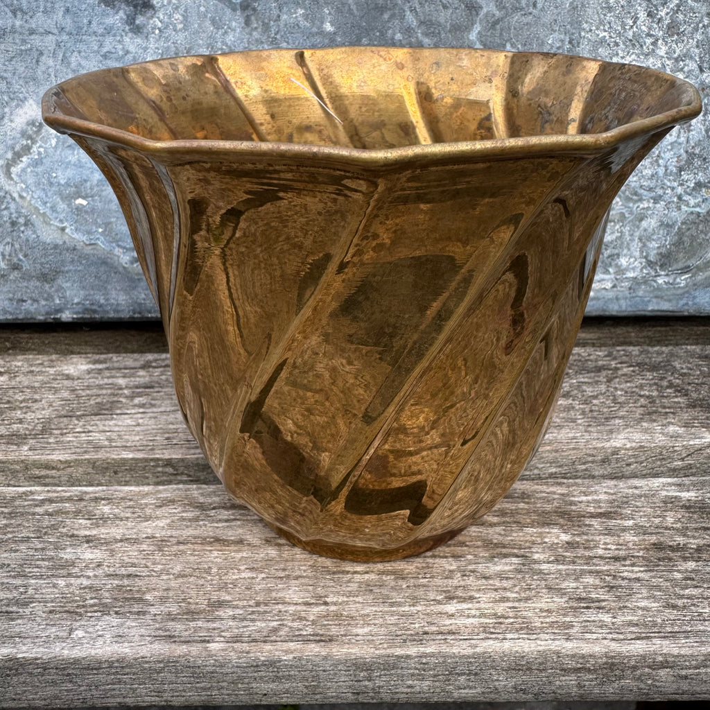 Vintage Solid Brass Twist Cachepot