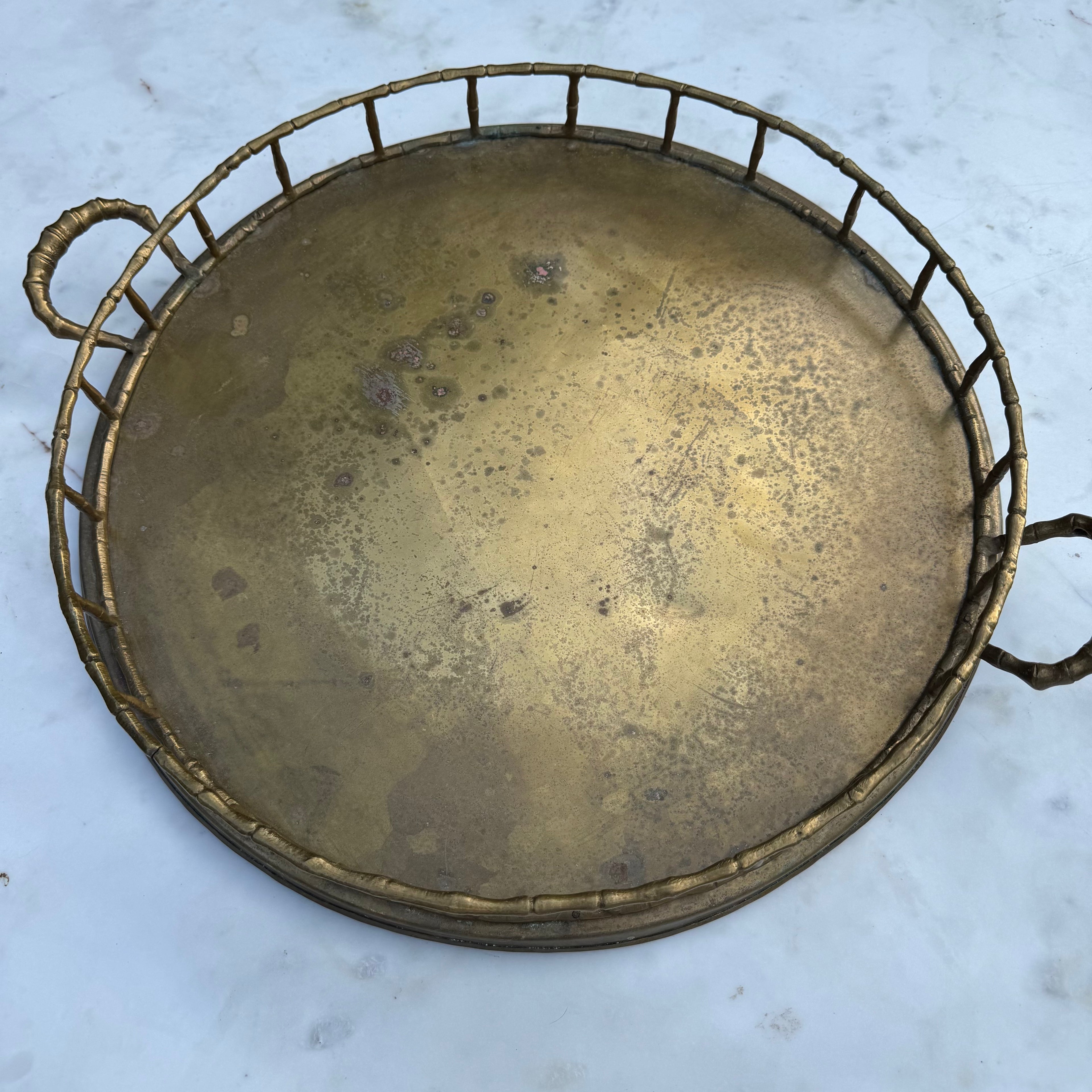 Vintage Brass Faux Bamboo Serving Tray