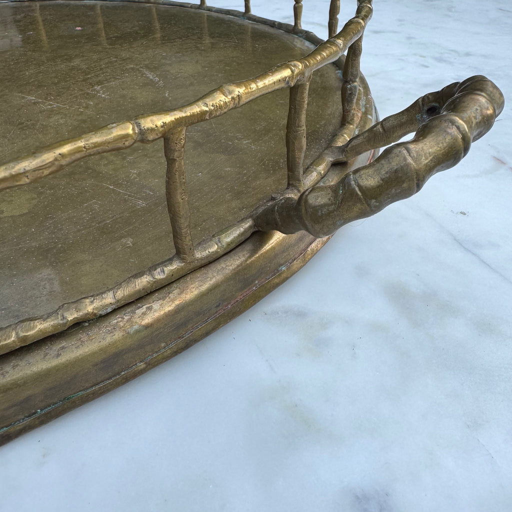 Vintage Brass Faux Bamboo Serving Tray