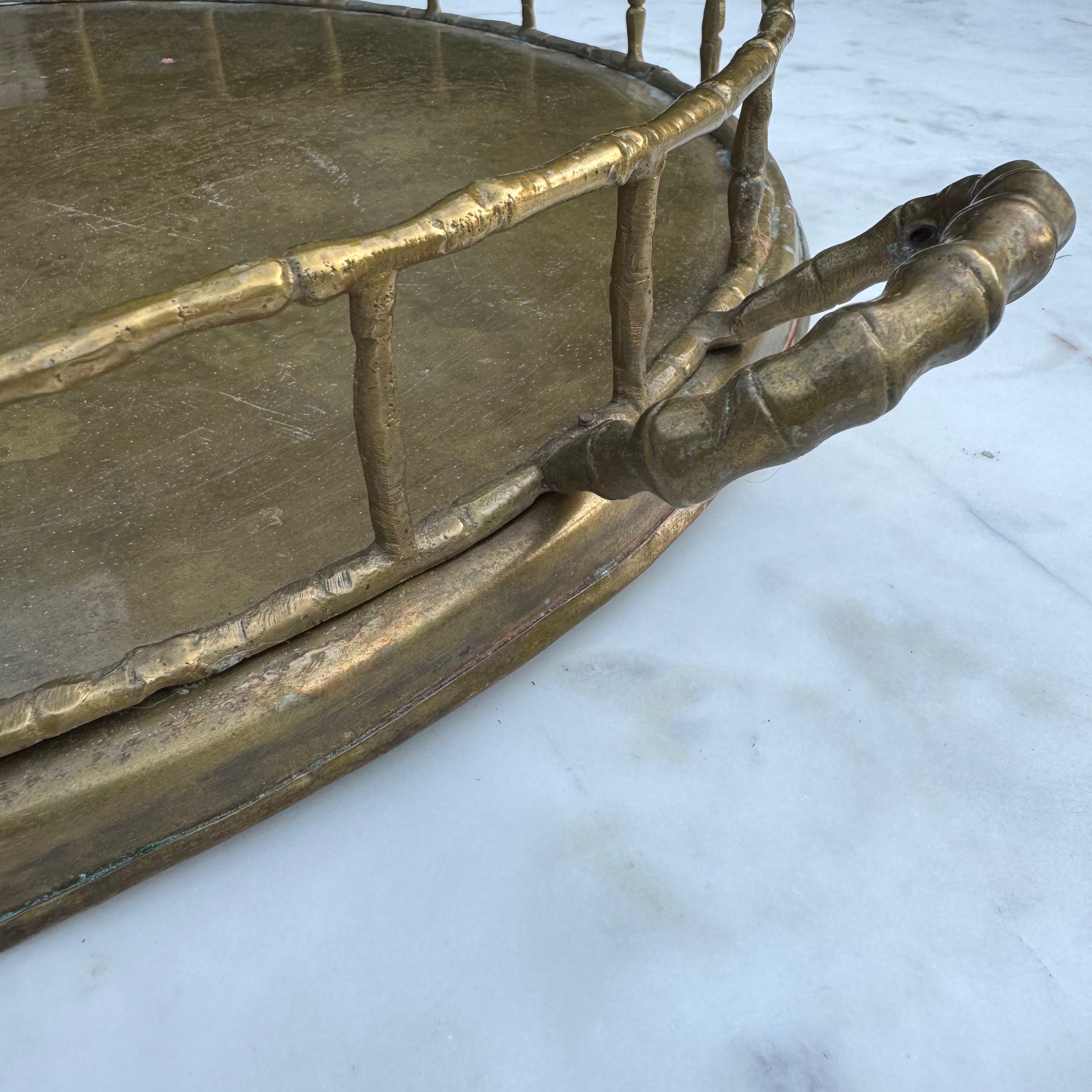 Vintage Brass Faux Bamboo Serving Tray