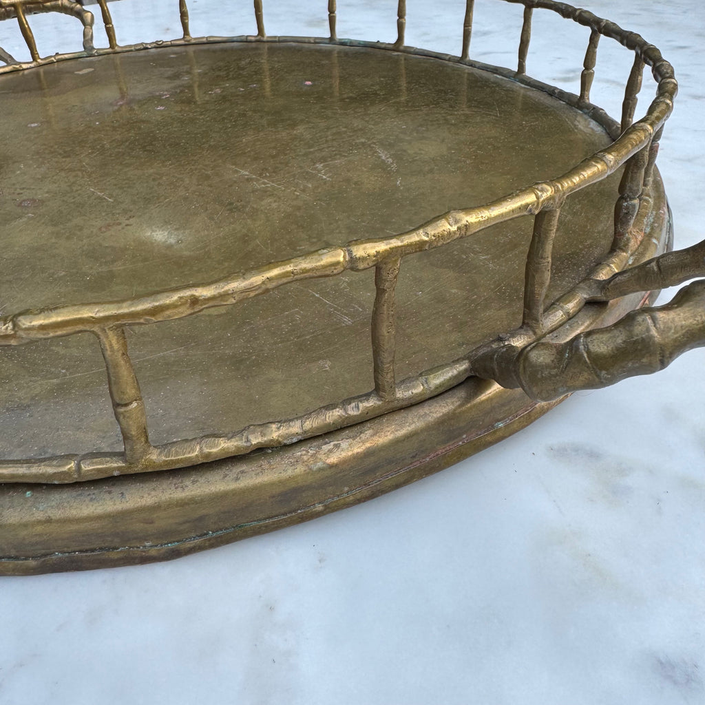 Vintage Brass Faux Bamboo Serving Tray
