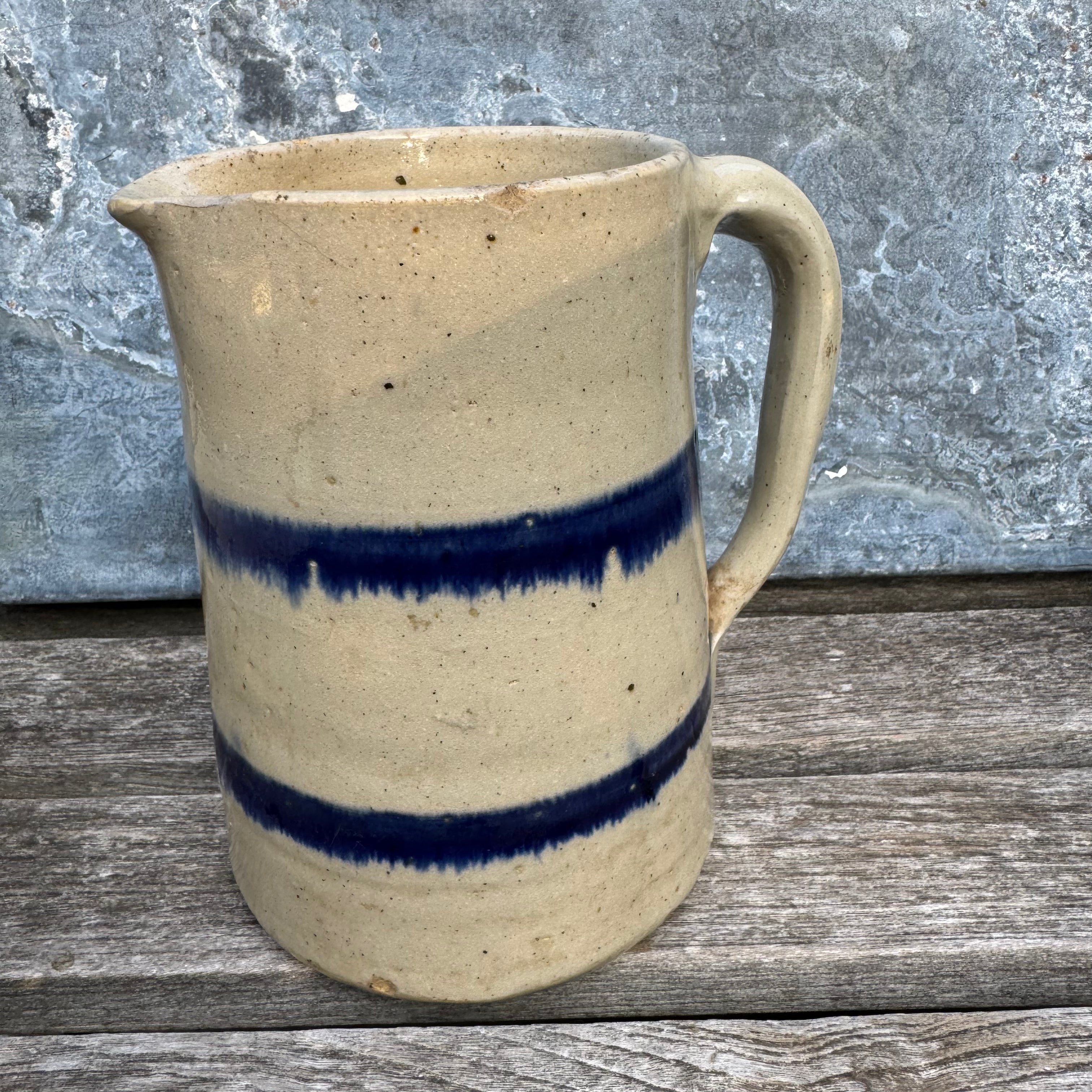 Blue-Banded Stoneware Pitcher