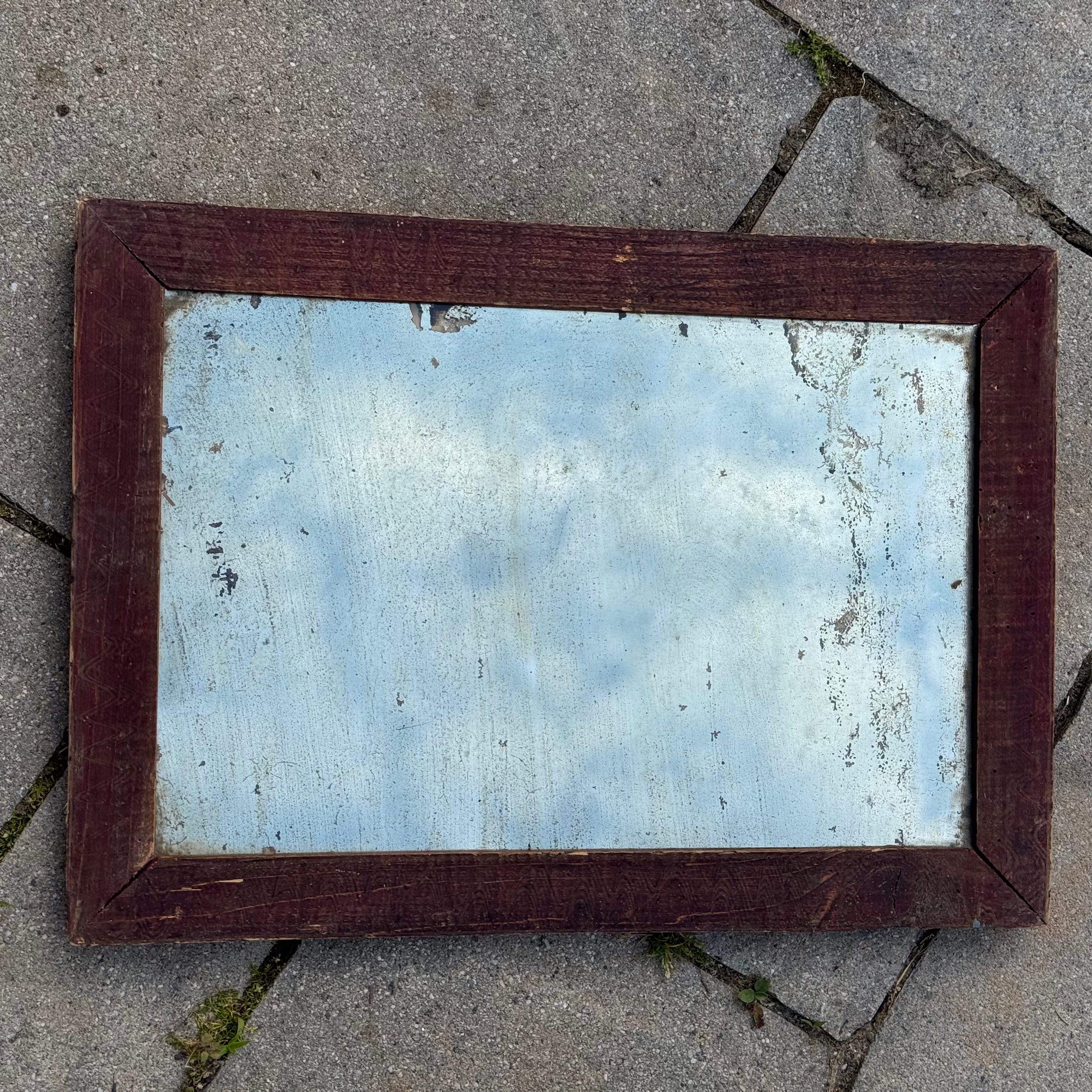 Antique Foxed Mirror in Wood Frame