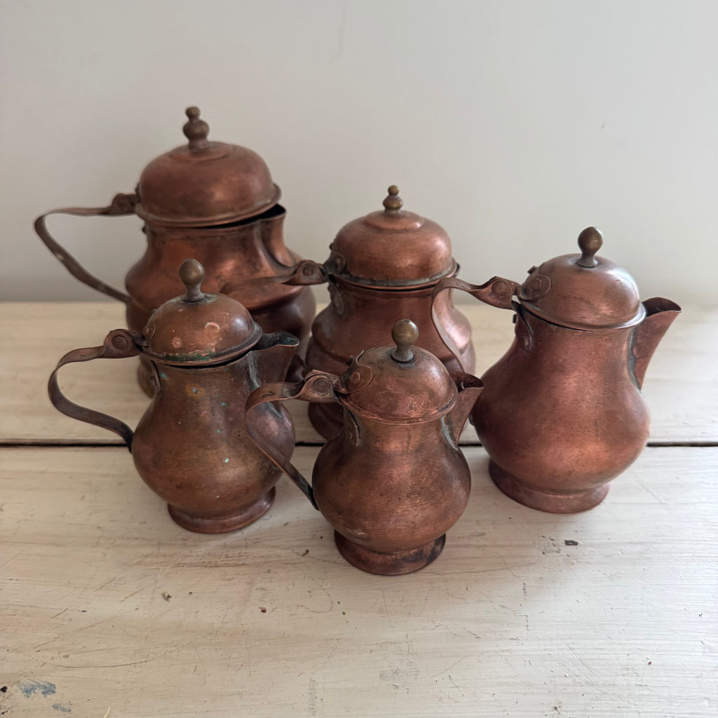 Graduated Copper Coffee Pot Collection, Set of Five