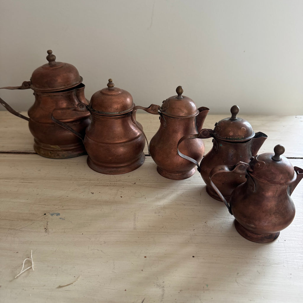Graduated Copper Coffee Pot Collection, Set of Five