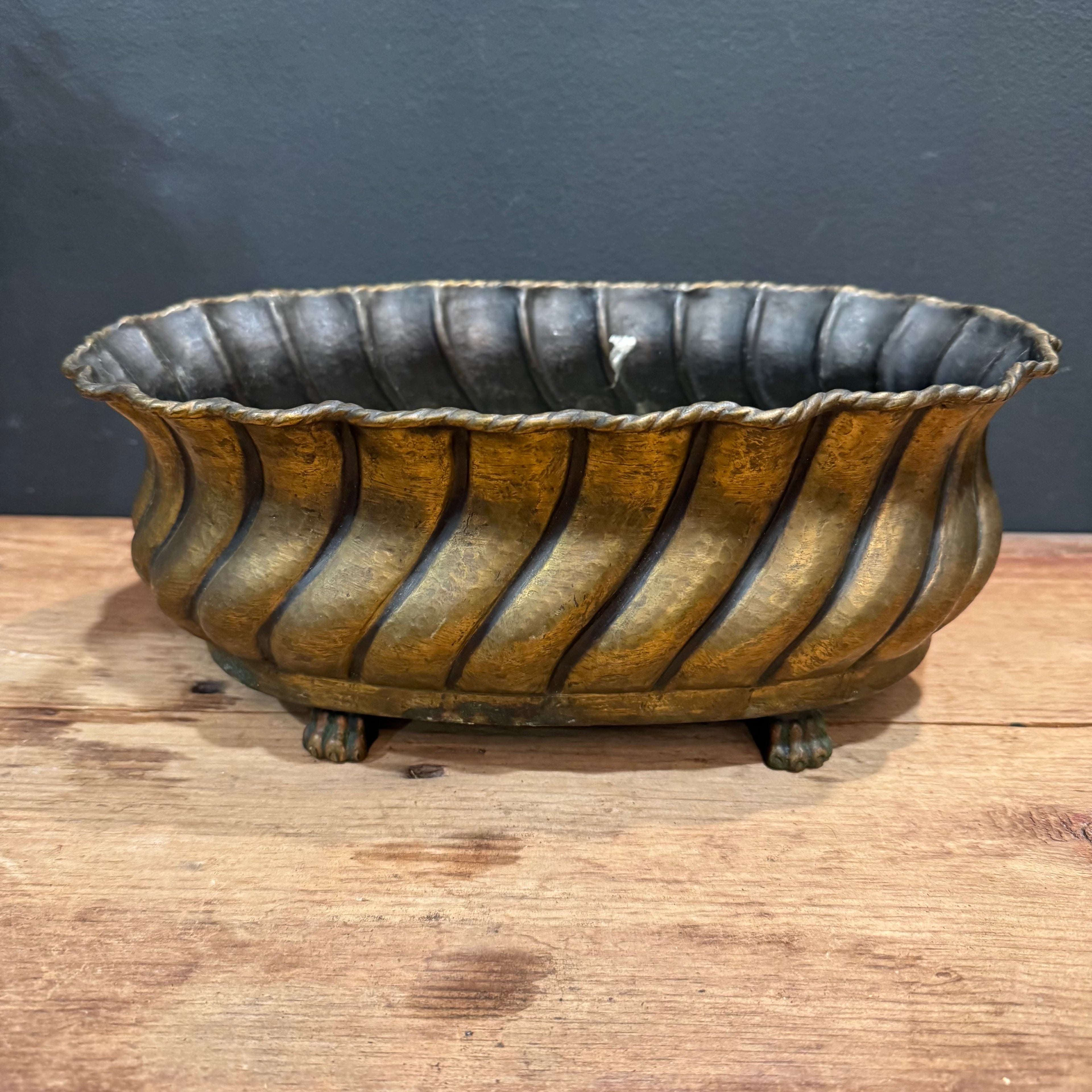 Vintage Brass Jardinière with Paw Feet