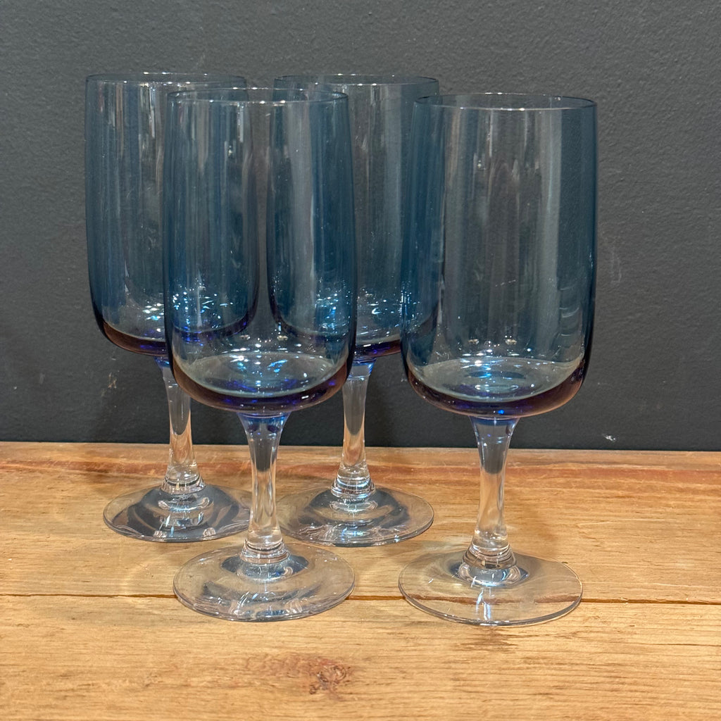Vintage Fostoria Blue Stemmed Wine Glasses