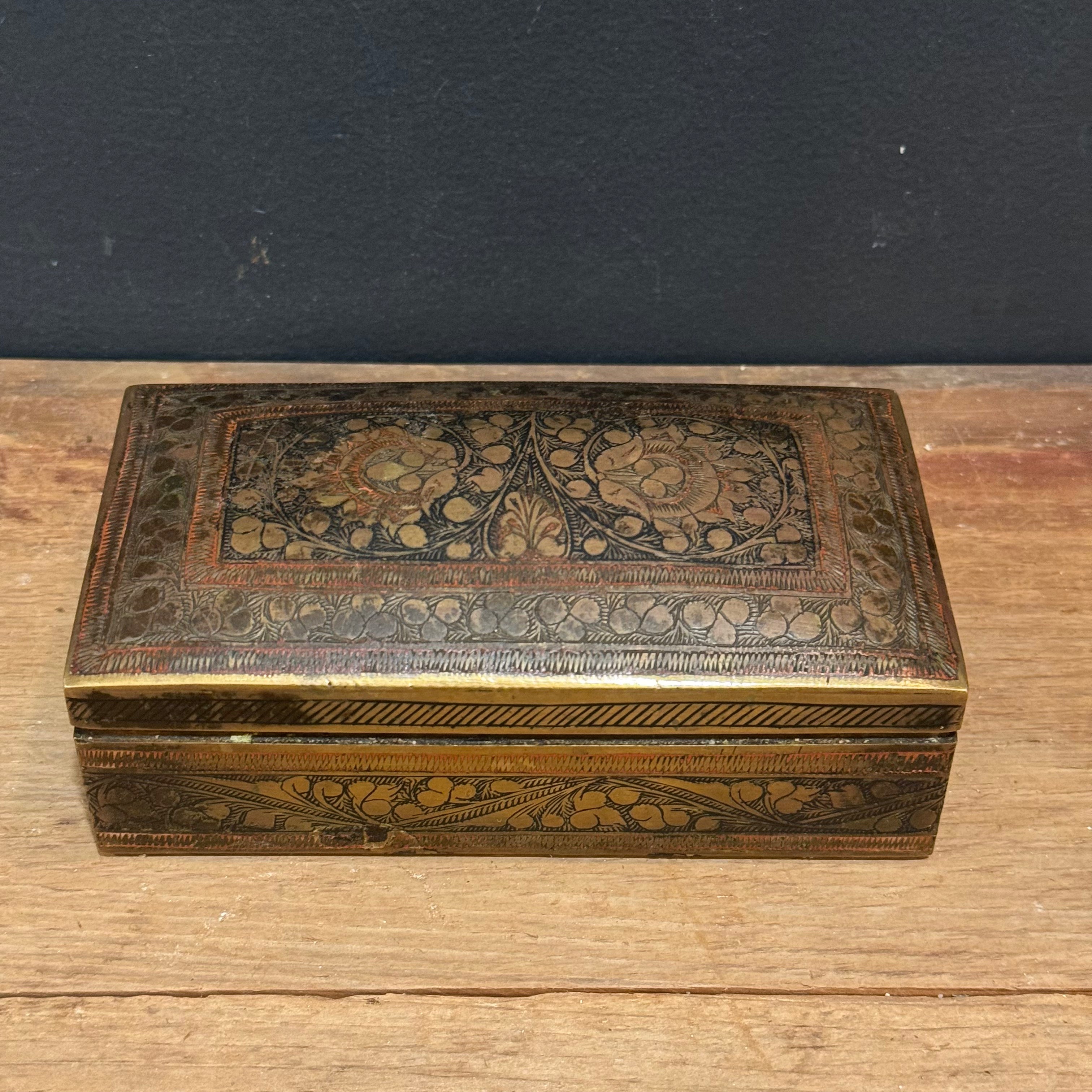 Vintage Engraved Brass Trinket Box
