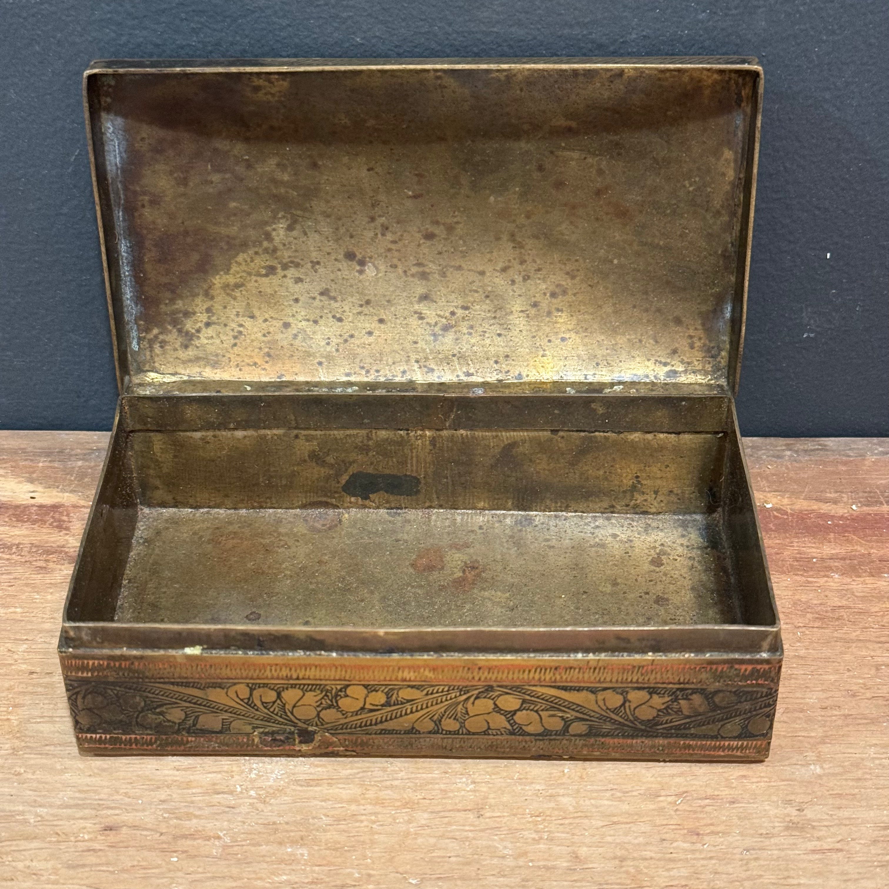 Vintage Engraved Brass Trinket Box