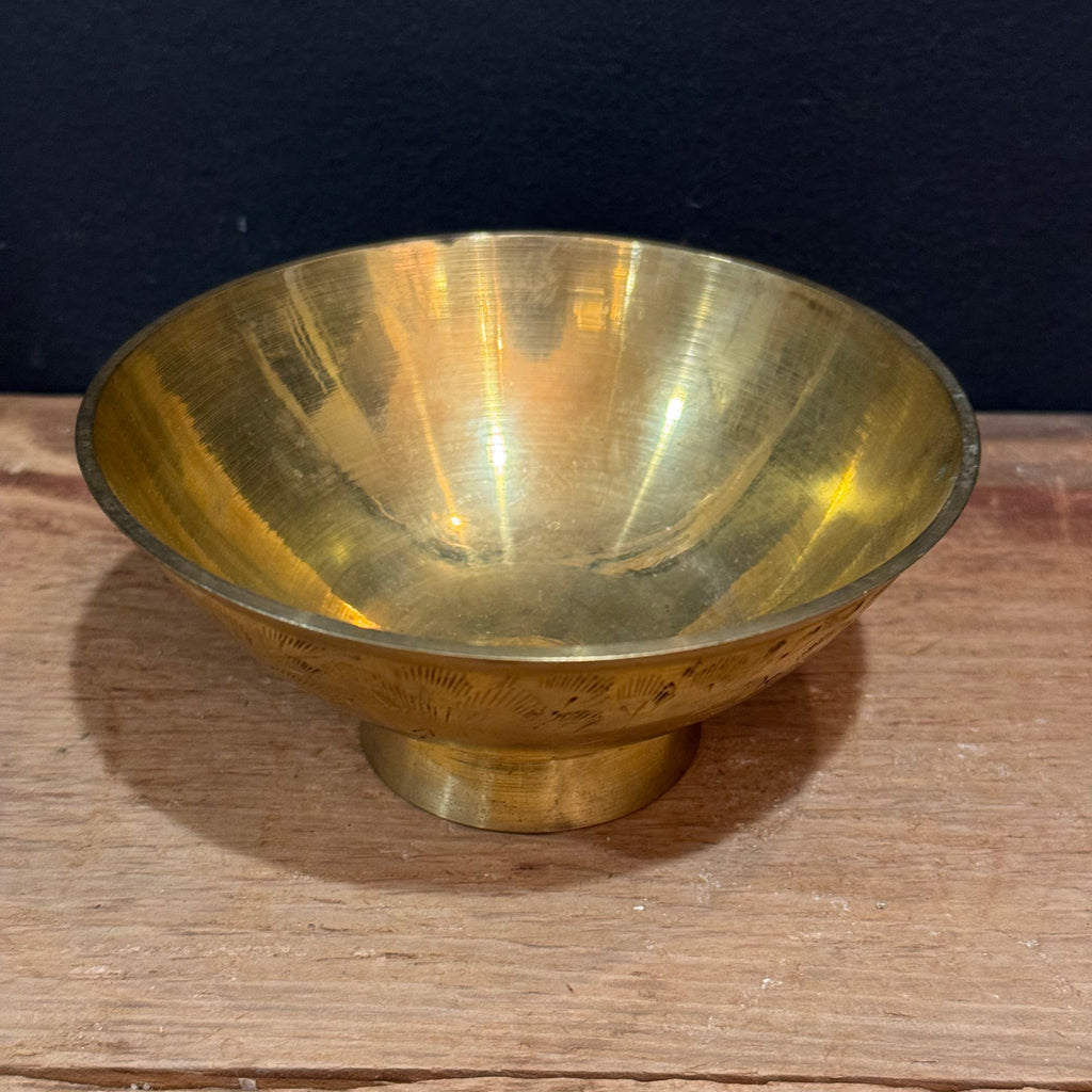 Vintage Etched Brass Pedestal Bowl